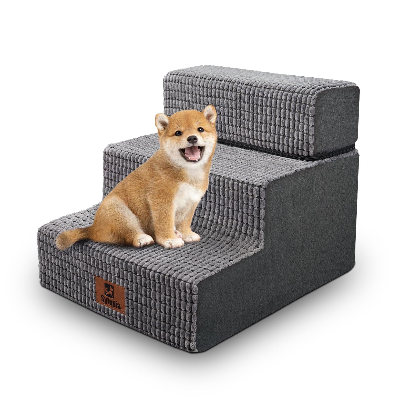 乐天商城 - Sytopia 犬 階段 ステップ ペット階段 ドッグステップ 猫 階段 滑り止め付き 安定性 カバー取り外し可能 洗える 小型犬適用 (3段,グレー)