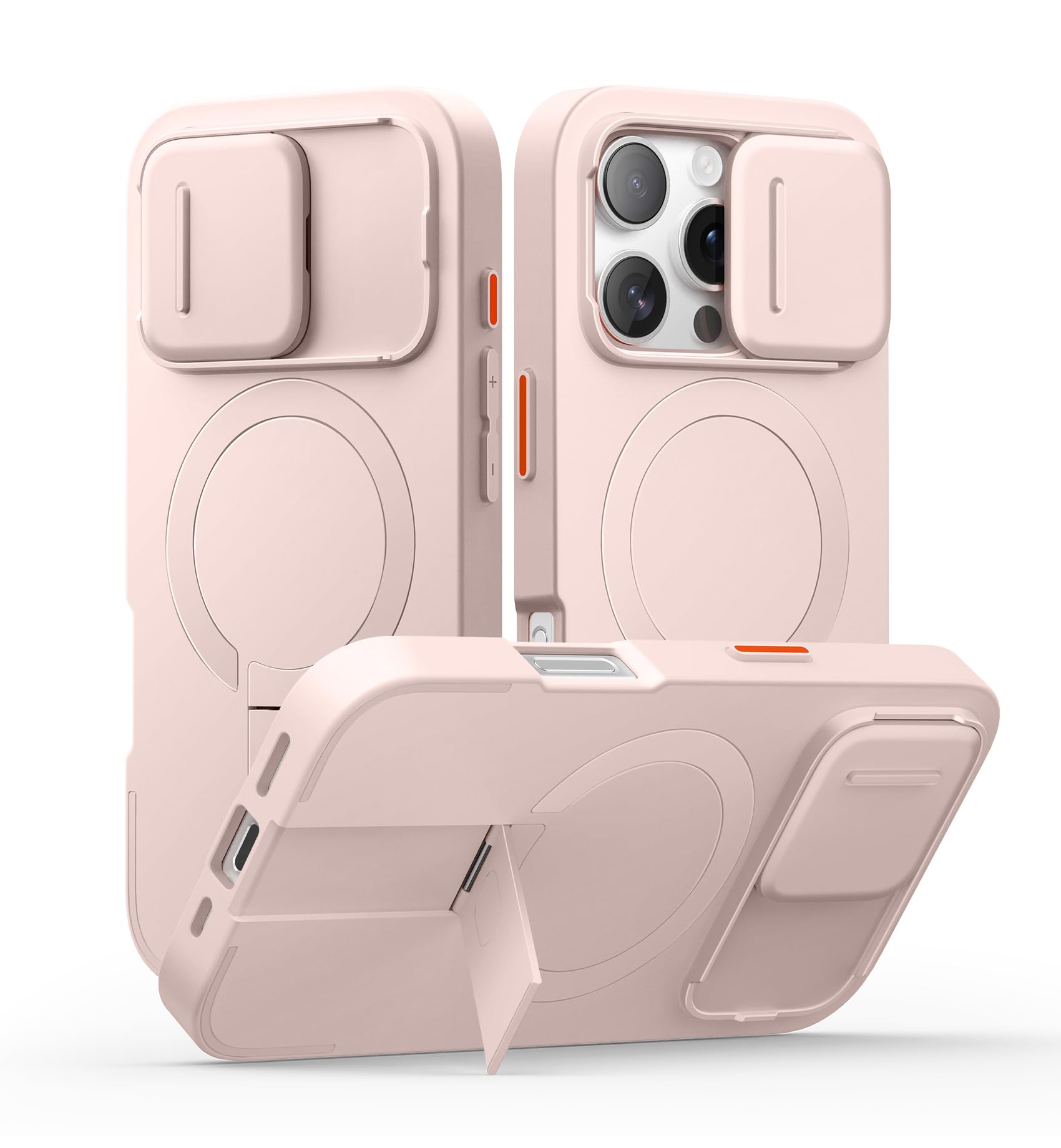 SURITCH 磁気ケースiPhone 16 proと互換性 とカメラ保護カバーと調整可能なスタンド 傷防止耐衝撃保護カバーiPhone 16 pro用 (ピンク)