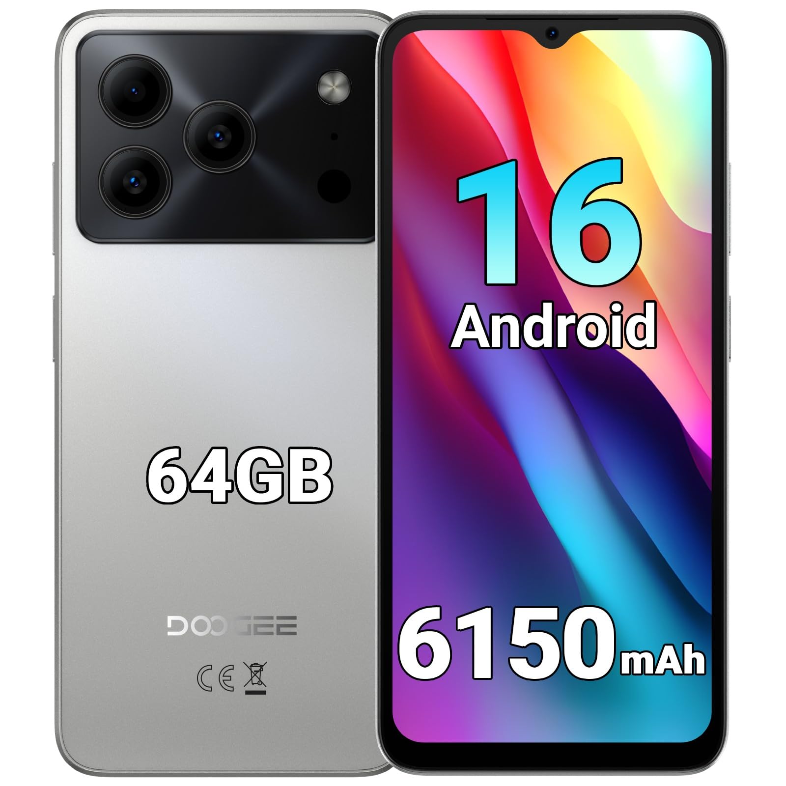 【Android 16 スマホ 新登場】DOOGEE Note56 SIMフリー スマートフォン 本体|6.56インチ 90Hz HD+大画面|6150mAh 大容量バッテリー|24GB+64GB 2TB拡張|8MP AIカメラ|4G デュアルSIM|顔認