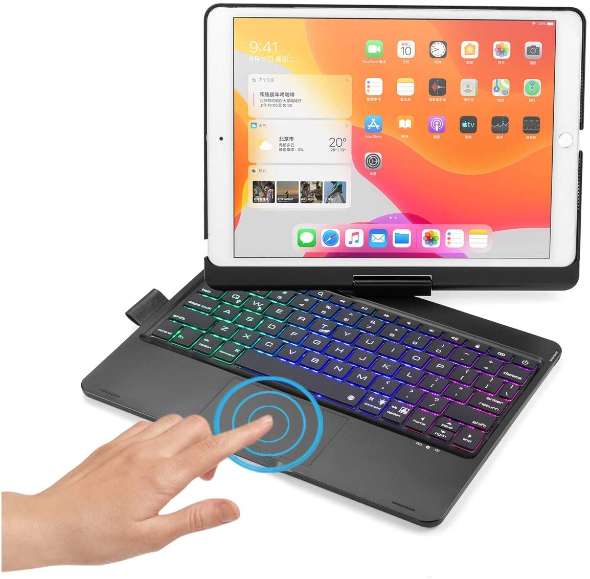 乐天商城 - 360度回転 iPad 10.2 Air3 Pro10.5 キーボードケース タッチパッド搭載 iPad 第 9/ 8 /7 世代 一体型 7色のバックライト iPad 9 iPad 8 iPad 7 タブレットキーボードカバー iPad 10.2インチ