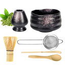 YTCYKJ 茶道具 6点セット 抹茶セット 日本茶セット 抹茶キット 抹茶泡立て器セット お抹茶 本格 おうち時間グッズ 抹茶茶碗 茶筅 茶筅くせ直し 茶杓 初心者 抹茶スターター (水墨)
