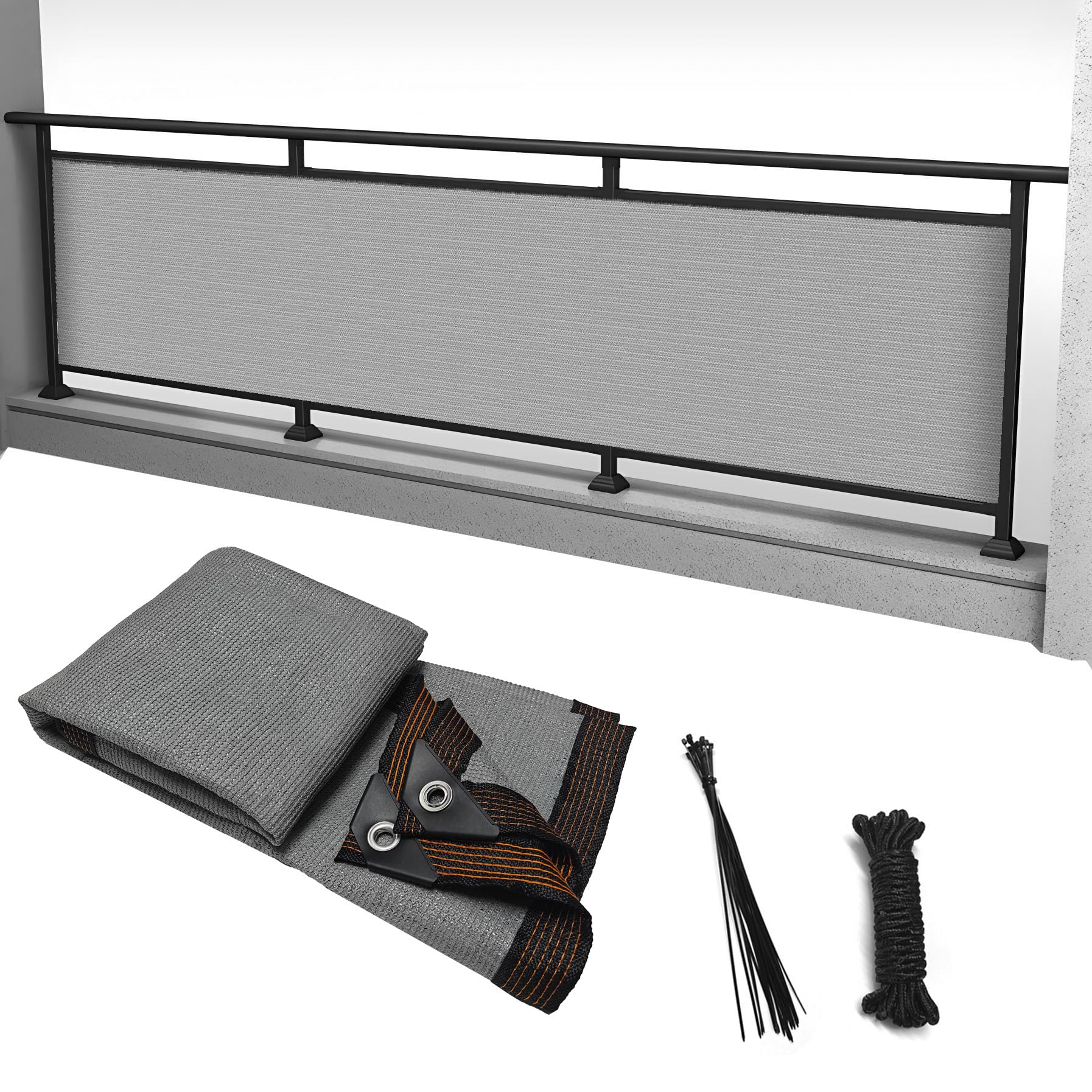 YEZOND ベランダ目隠し 1M*9M 日除けシェード グレー 遮光ネット バルコニー マンション UVカット シェード 50CMごとに6つのロープ穴