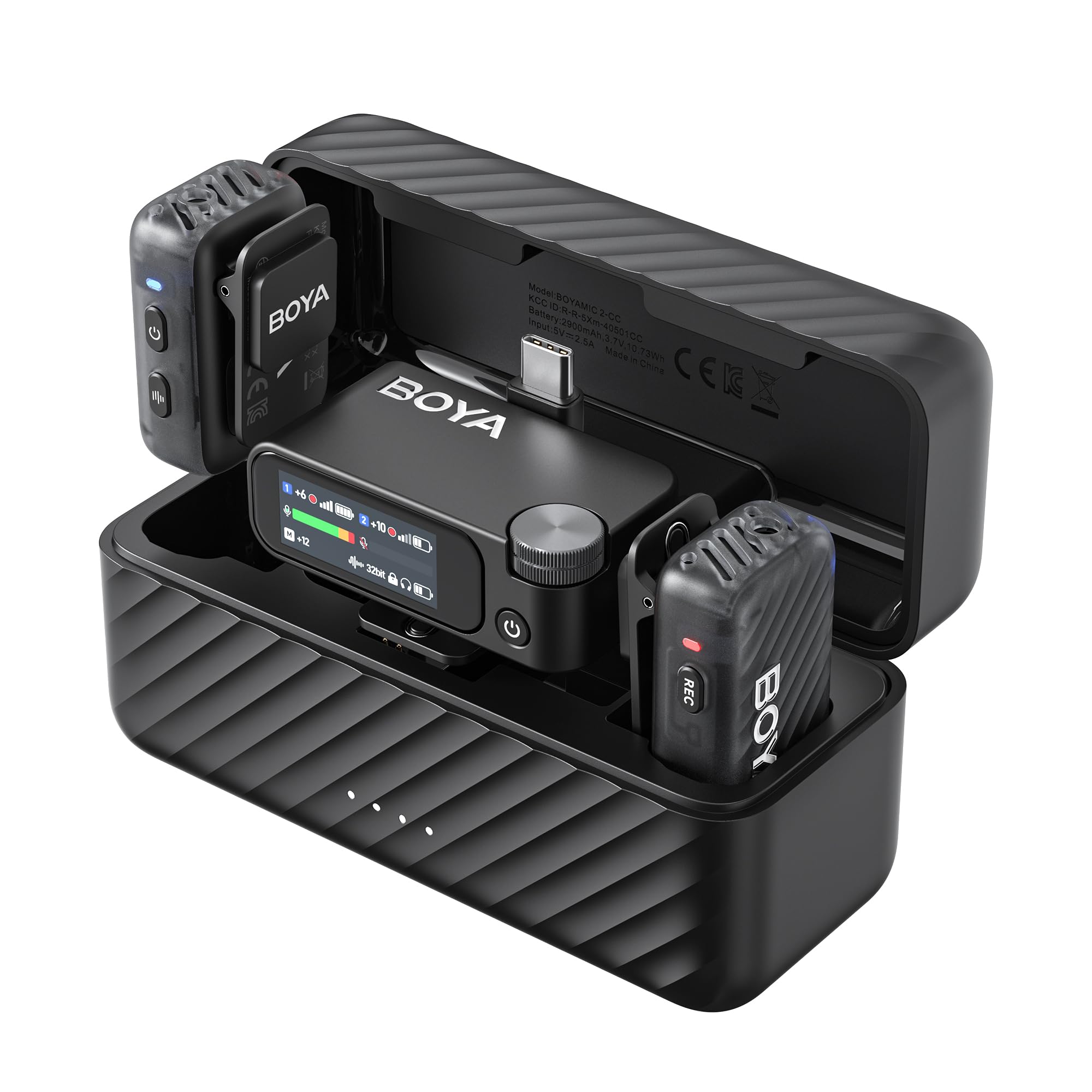 BOYA BOYAMIC2 ワイヤレスピンマイクタイプc&Lightning無線マイク iPhone 16シリーズ対応 Android&iPhone用 USB-C 瞬時接続 ノイズ軽減 プラグ＆プレイ 伝送距離100m 2人用 AI音声変換 38時間連続使