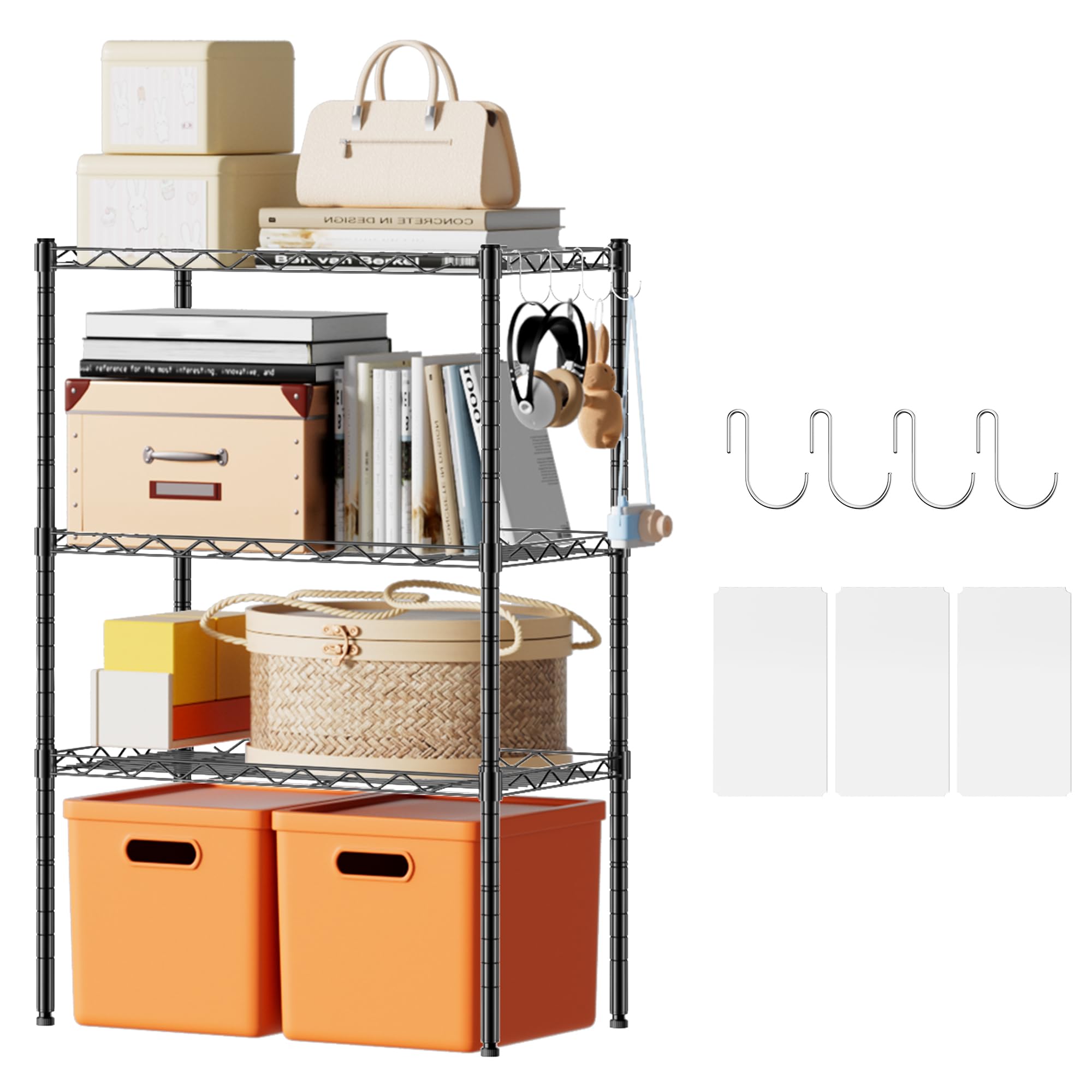 AEEZO 3段 スチールラック 幅55×奥行30×高さ80cm メタルラック キッチンラック 棚ラック 収納ラック 耐荷重45kg 高耐久ストレージシェルビング 高さ調節可能 防サビ加工 食器棚 メタルシェルフ スチールシェルフ サビに強い 省スペース棚