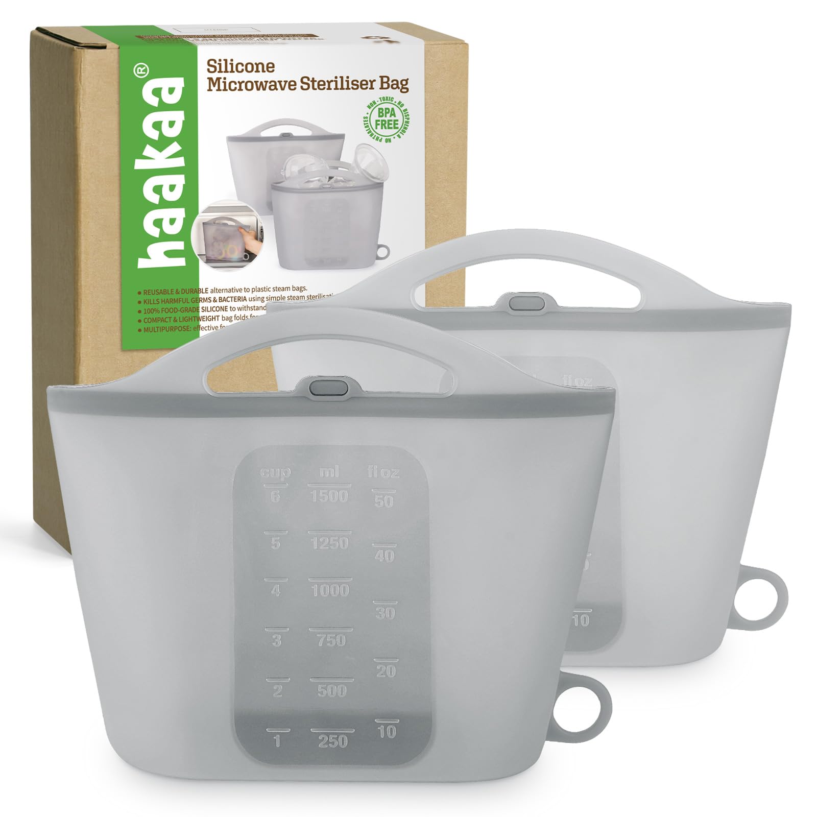 Haakaa シリコン電子レンジスチーム滅菌バッグ、再利用可能なシリコンスチームバッグ、哺乳瓶、搾乳器..
