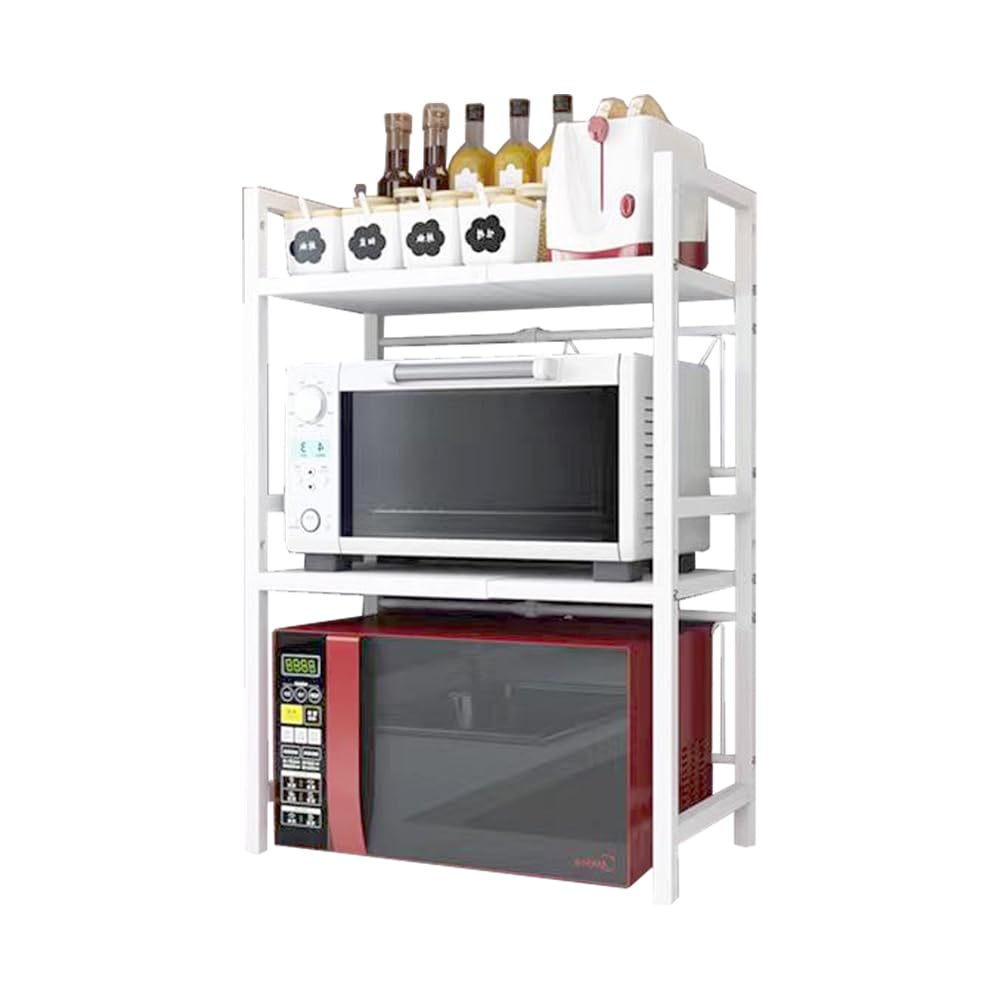 楽天湖南オンライン2層レンジ上ラック、トースターラック、キッチン棚伸縮幅42~63cm（60CM以内がベスト） x 深さ36cm x 高さ79cm 収納ボードの高さは上下調整可能5.5CM キッチン収納棚デスクトップ収納可動フック付きの多機能収納棚耐熱防水錆びにくい組み立て