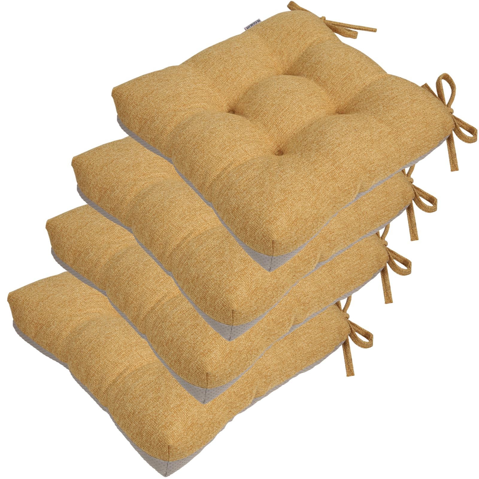 BLISENCHY ダイニングチェア用ノンスリップチェアクッション4個セット、40cmx39cmx8cm ひも付き房状キ..