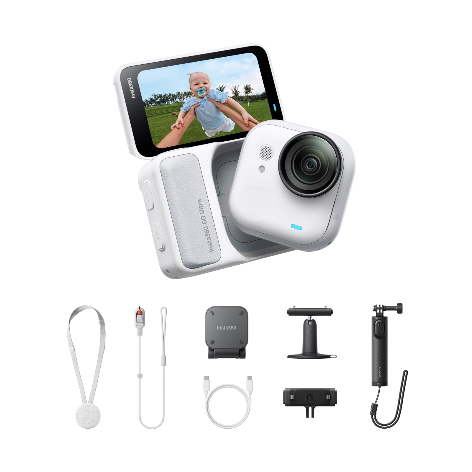 Insta360 GO Ultra クリエイターキット ホワイト | vlog カメラ ポケットから世界が変わる 軽量 アクションカメラ 小型 どこにでも取り付け可能、FlowState手ブレ補正、200分バッテリー寿命、サイクリング＆