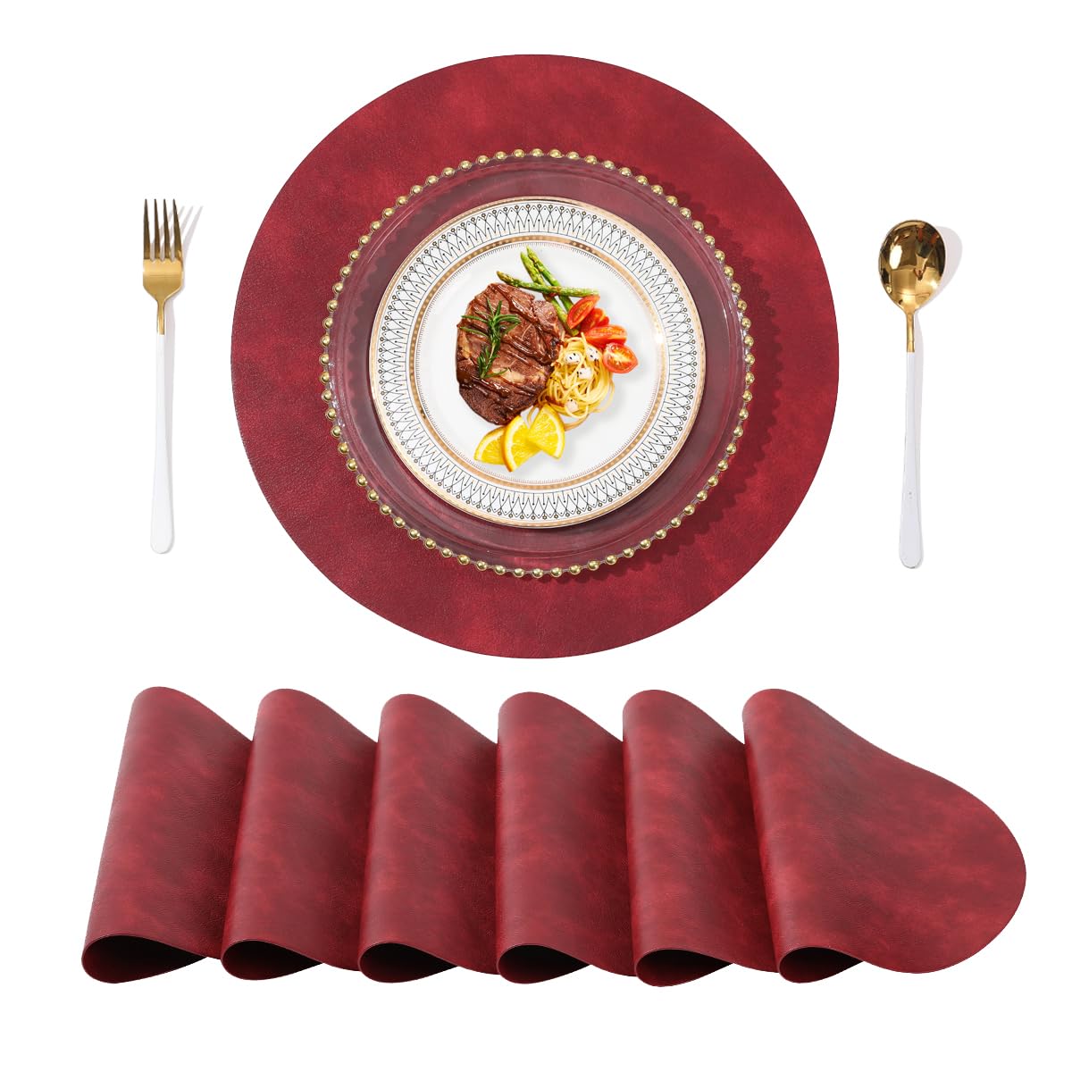 淳一屋 直径38cm大きいサイズ 円形ランチョンマット シンプル 高質PUレザー 柔軟 贅沢 家庭用 レストラ..