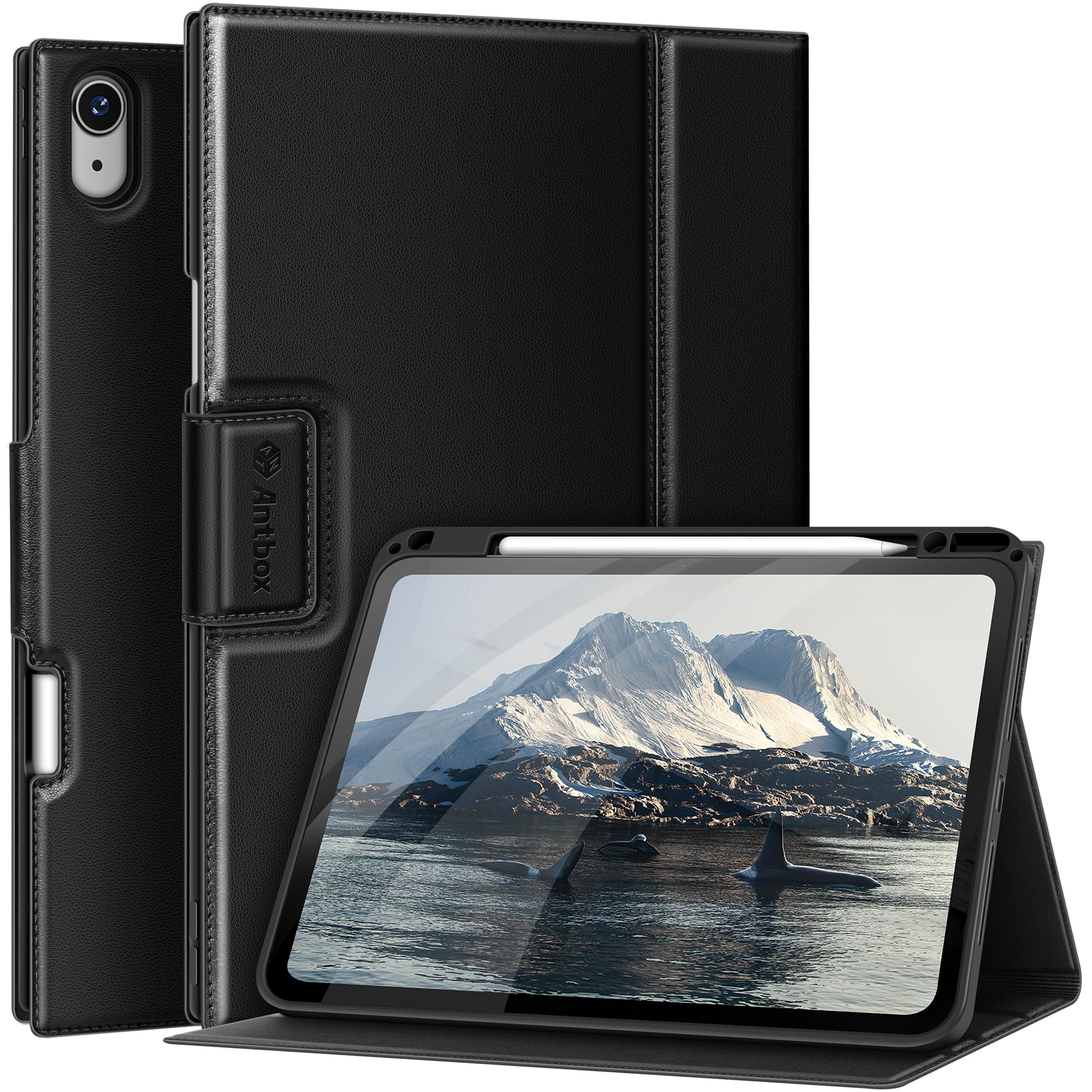 Antbox iPad Air 11 インチ ケース M3 (2025) / M2 (2024) ソフトPUレザー Pencilホルダー iPad Air 第7/6/5/4世代 ケース オートスリープ対応 ひび割れ防止 ソフトPUレザー製 マルチスタンド機