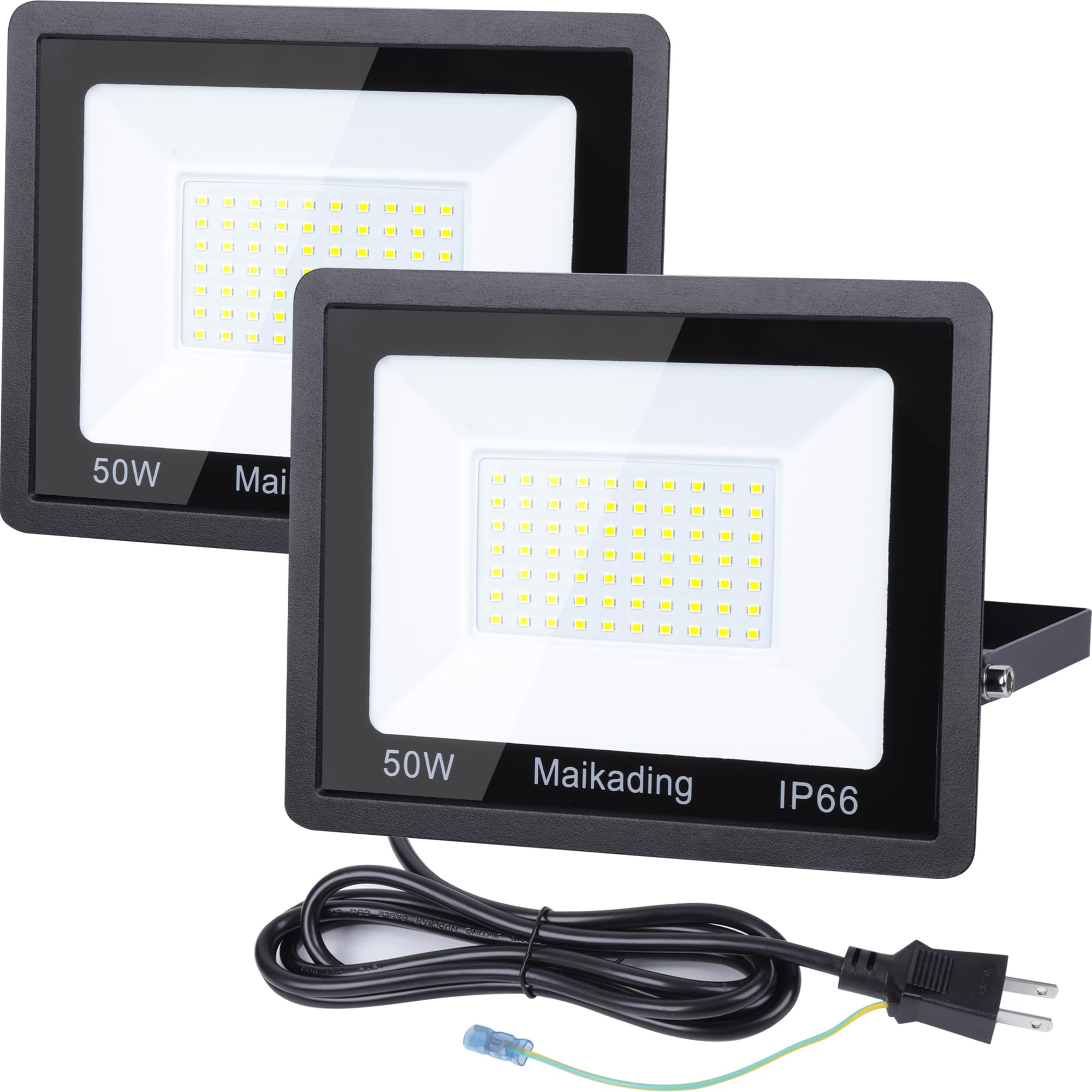 Maikading LED 投光器 50W 作業灯【2個セット】850w相当 8000LM 薄型 2mコード付プラグ PSE適合 耐久性 省エネ 倉庫照明 防犯灯 駐車場灯 屋外作業