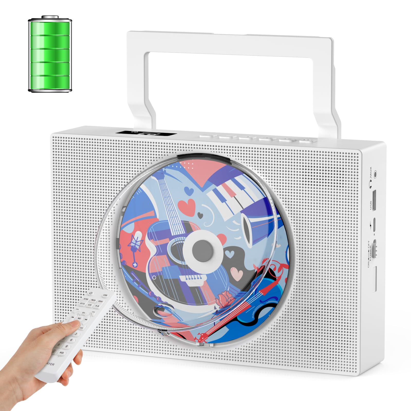 Gueray cdプレーヤー 卓上 Bluetooth送受信対応 充電可能 スピーカー内蔵 ポータブル 多機能 USB再生/A..