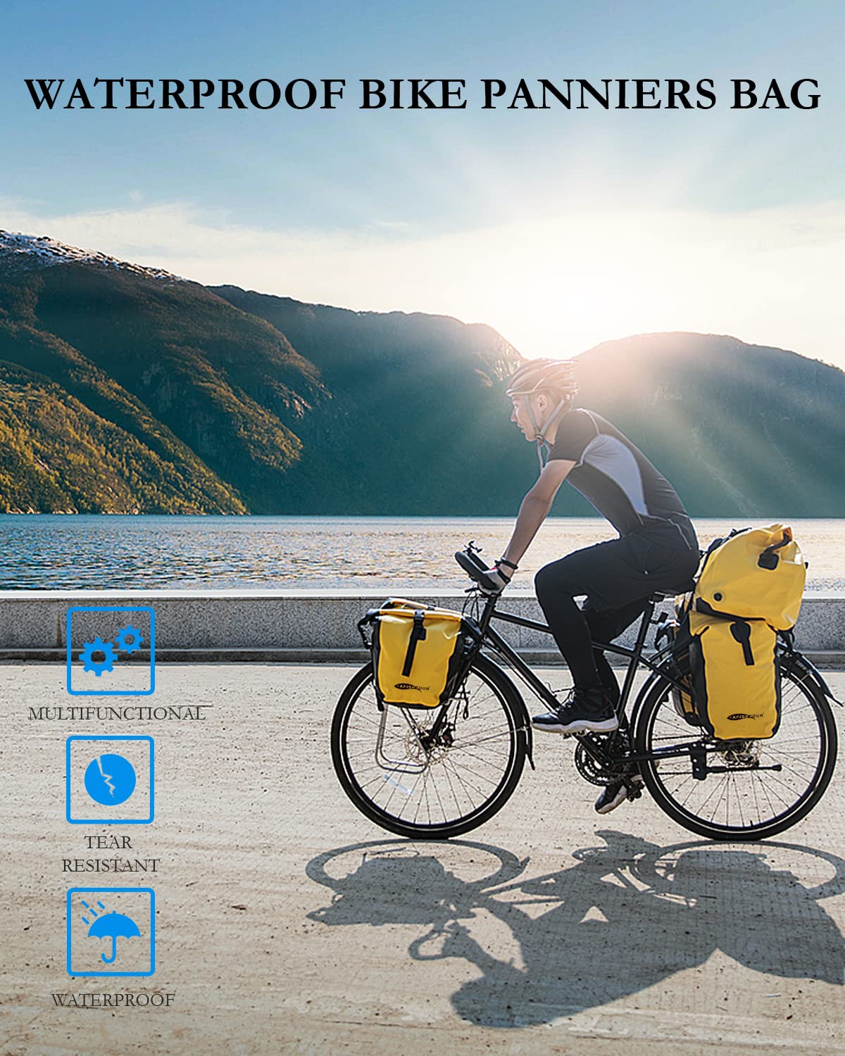 【AFISHTOUR】15L 自転車パニアバッグ フロントバッグ 大容量 防水 リアバッグ 25L リアサイドバッグ サドルバッグ アウトドア サイクリングバッグ ラックバッグ トラベルバッグ キャンプ 通勤（イエロー） konanonline-10358116 湖南オンライン サンプル画像2
