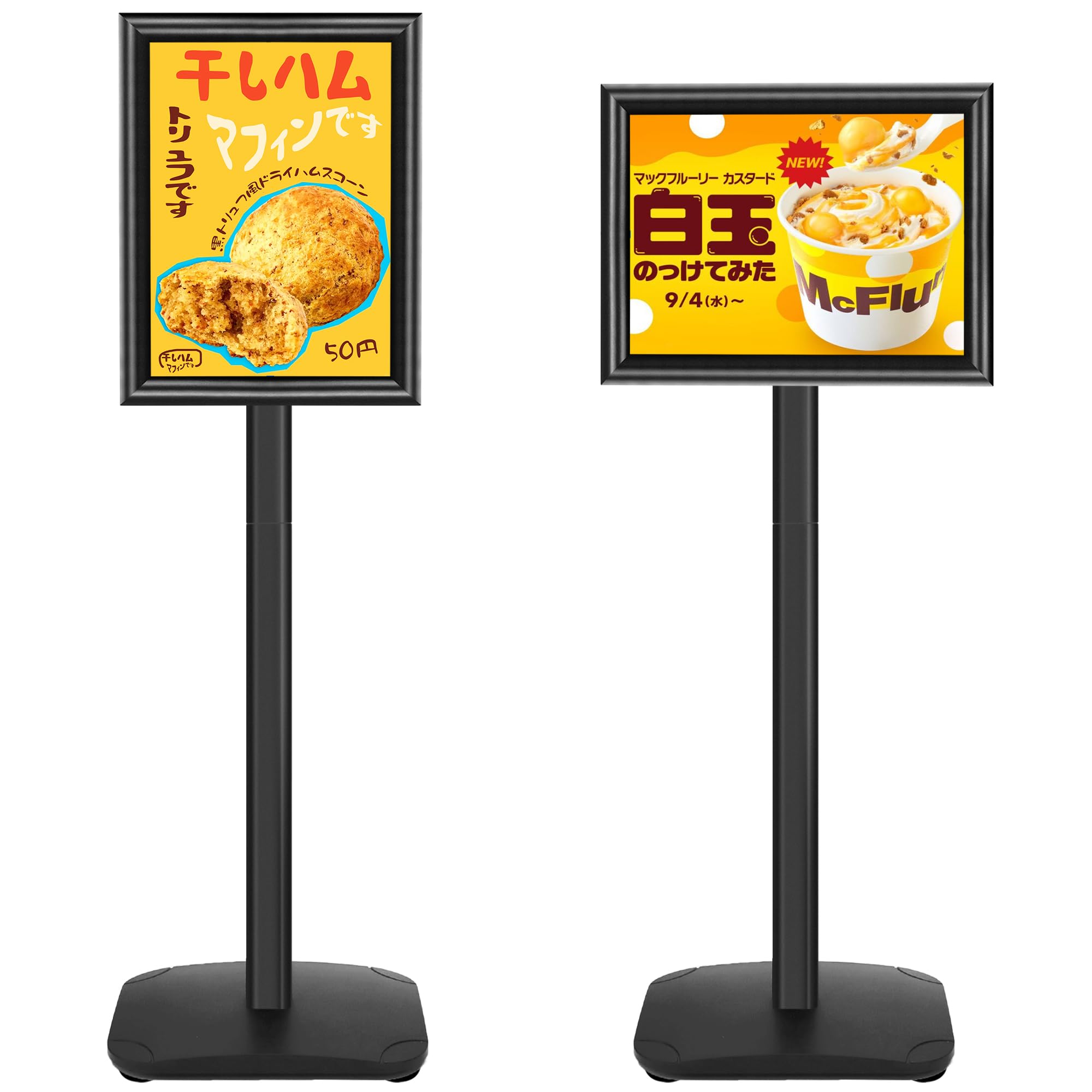 STANDNEE 重い立て看板 A4サイズ 案内板 スタンドボード メニュースタンド 掲示板 お知らせボード 会社案内の情報板 横縦対応 重量タイプ イベント受付 店舗用看板 エントランス 屋内外対応 (ブラック A4)