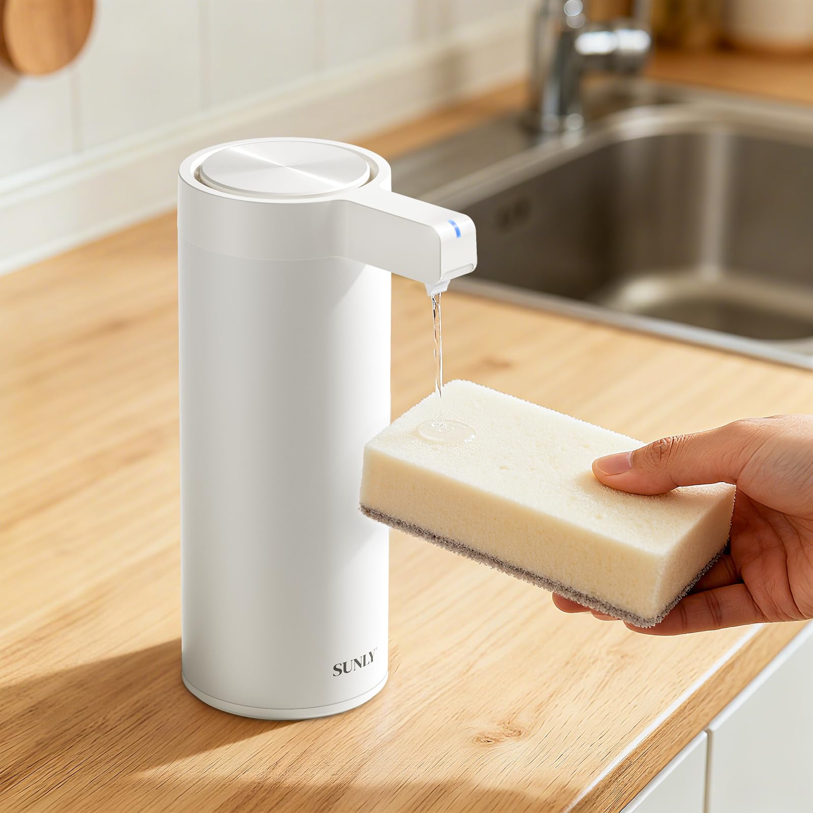 【手をかざすだけ】SUNLY 自動ソープディスペンサー 液体洗剤・食器用洗剤対応 3段階吐出 高感度センサー 静音設計 IPX5防水 270ml USB充電式 ステンレス製 キッチン・洗面所に最適 Clearis-L
