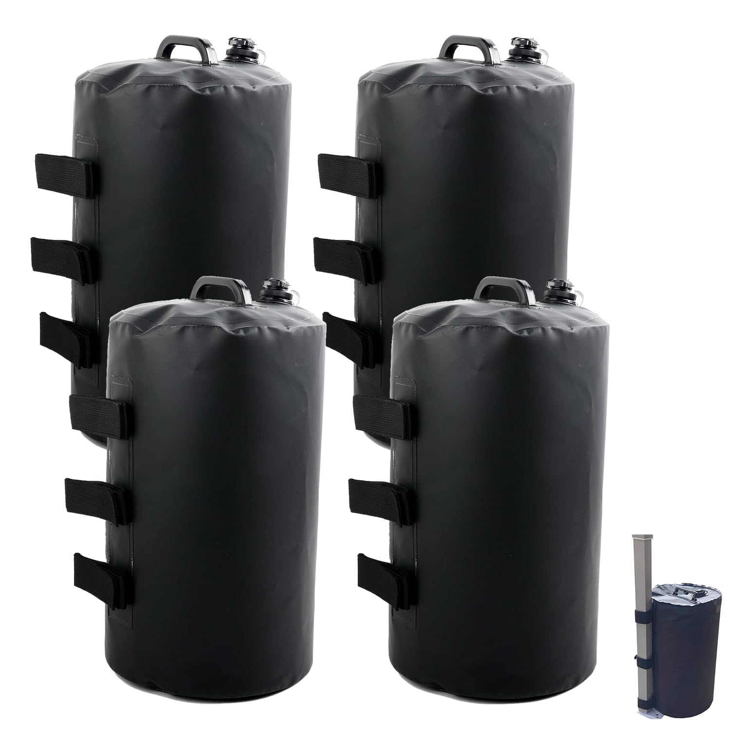 Huijokf テント 重り ウェイトバッグ おもり 注水式ウエイト マルチウェイト ソフトウエイト ウェイトバッグ タープ用 キャンプ BBQ アウトドア 風対策 おもり 水 錘 固定ベルト3本 (ブラック-4個)