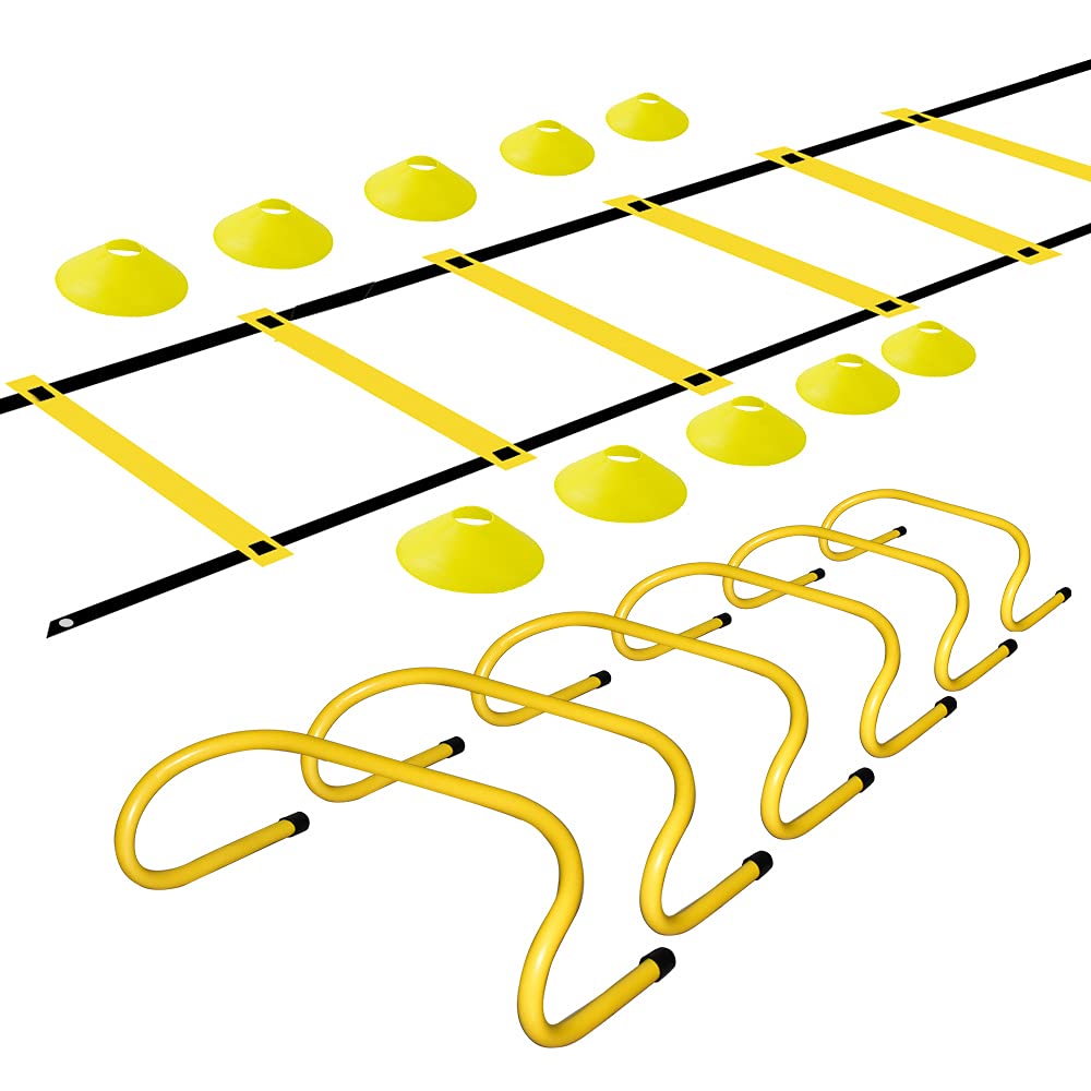 Enhong ハードルセット ミニハードル 6個 ラダー マーカーコーン10枚 トレーニングセット (イエロー)