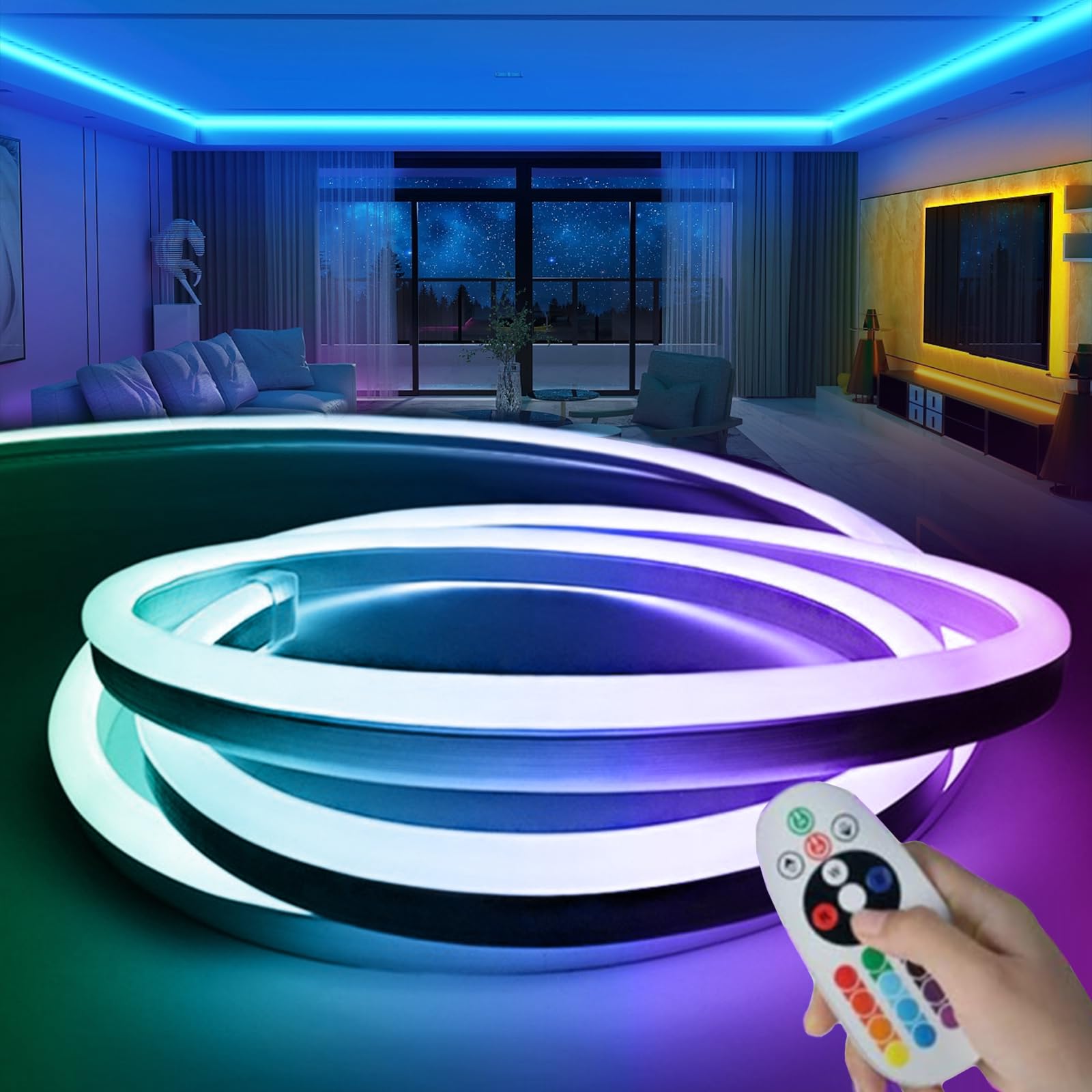 乐天商城 - SPAHER EL蛍光チューブ LEDテープライト AC100V RGB 防水 2024新開発 ネオンライトリモコン制御 調光調色 ELワイヤー 120SMD/M 配線不要 間接照明 プラグアンドプレイ 折り曲げ自在 切断可能 長持ち 駐車場 店舗 アウト