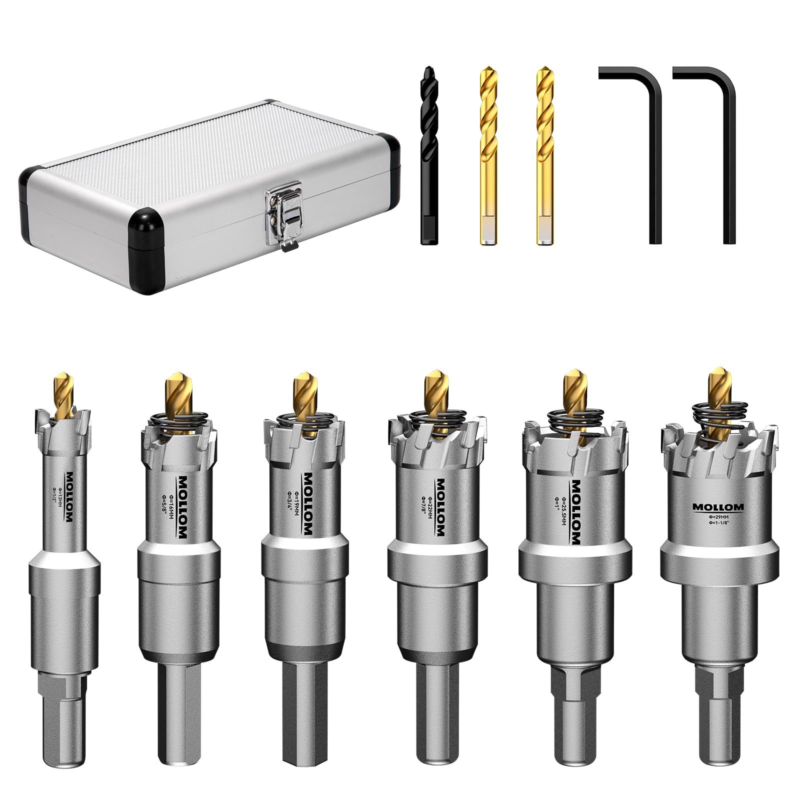 MOLLOM 6本セット ホールソー (13-29mm) TCT超硬チップ付きホールソーキット ハードメタル用、チタンコ..