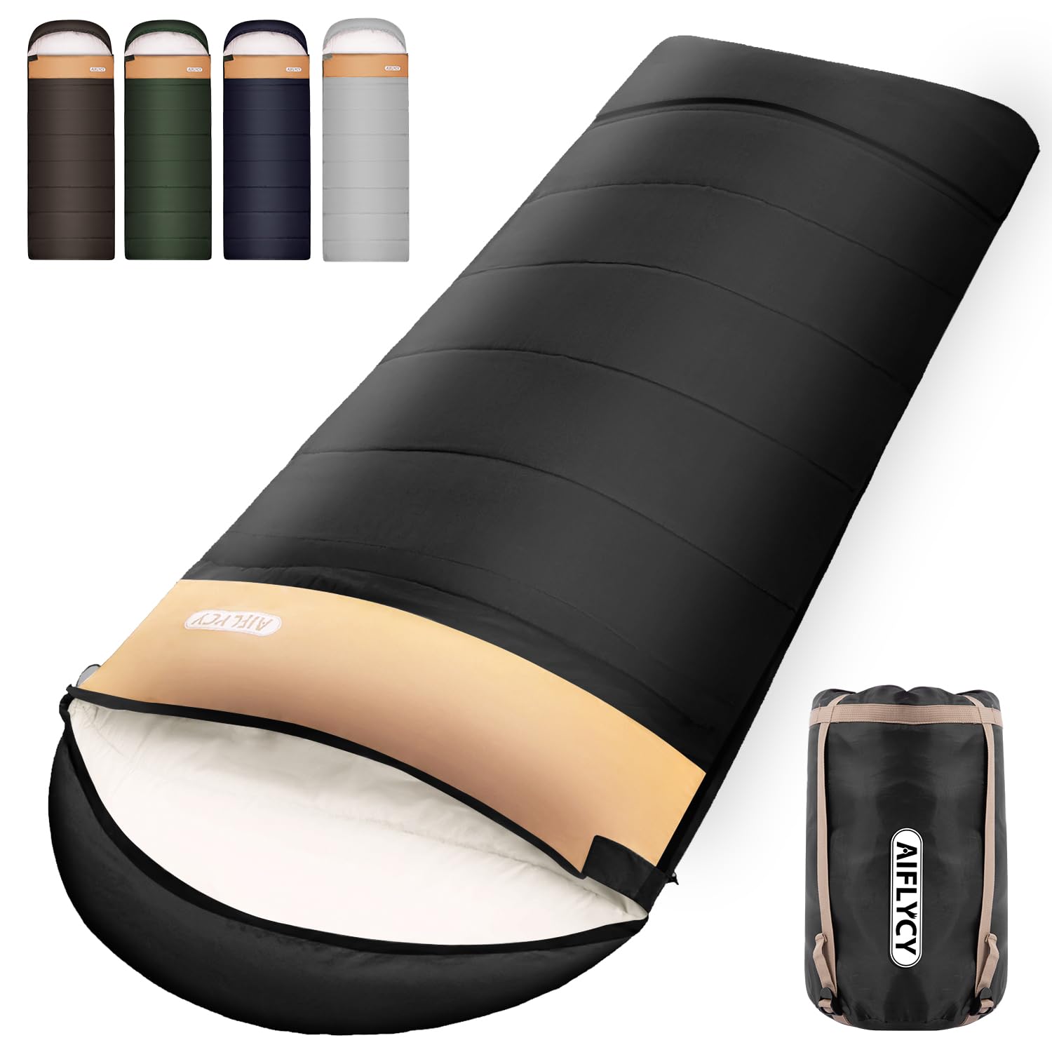 AIFLYCY 寝袋 シュラフ 封筒型 軽量 冬用 夏用【足元に二重保温・230T防水】オールシーズン 1.8Kg 1.0Kg 2.2Kg 1.4Kg コンパクト 快適温度-15℃-25℃ 簡単収納 軽量 中綿 登山 車中泊 防災用 アウトドア キャンプ