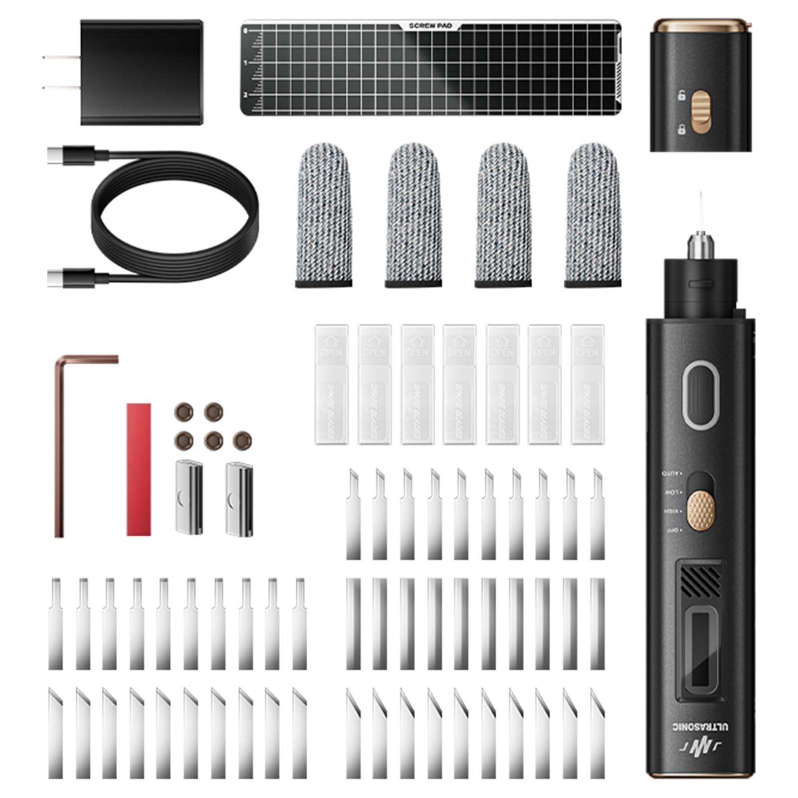 2in1超音波カッタ一みがく、35wのハンドへルド超音波ナイフ、50枚の置き換えの刃およひОLEDディスプレ イ、3D印刷されたモデルのための音波ナイフ、プラス...