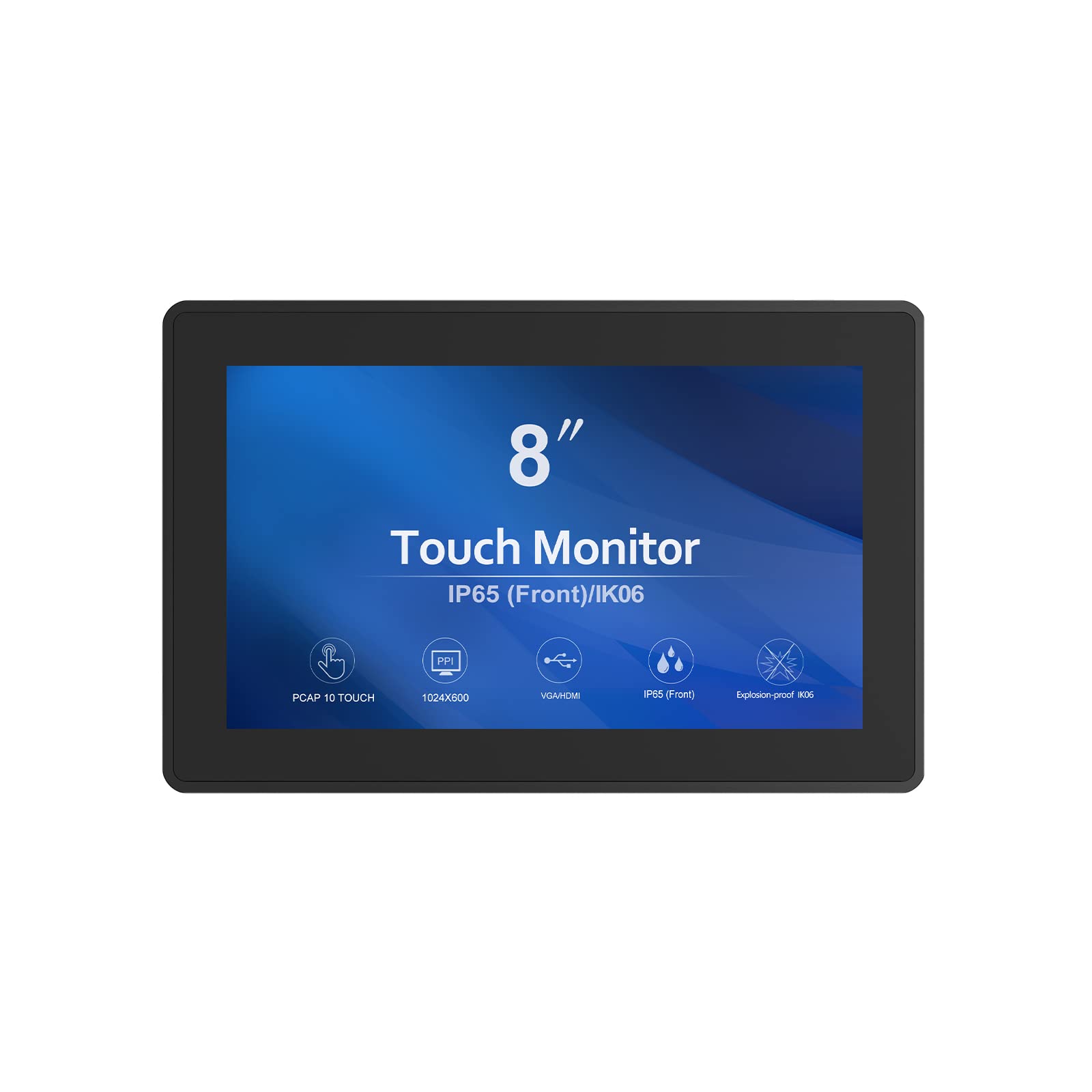 GreenTouch 8 インチ オープン フレーム 1024x600 HDMI PCAP タッチ モニター (消費者、小売 POS、ホスピタリティ市場向け)