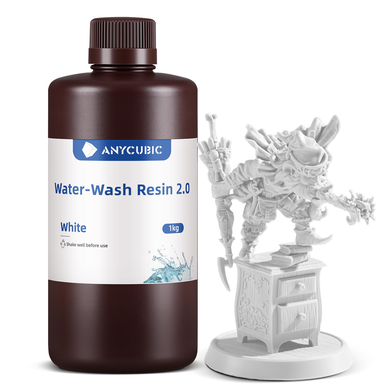 乐天商城 - ANYCUBIC 光造形 3Dプリンター用 水洗いレジン 2.0 405nm LCD/DLP/SLA 3Dプリンター向け UV樹脂 水洗い可能 光硬化可能レジン 環境に優しい 1kg (白)