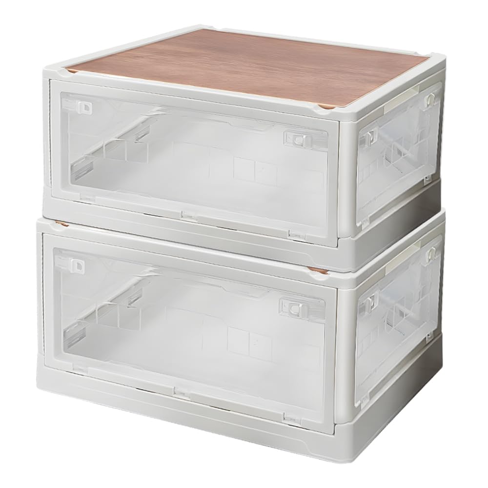 RULAYMAN 【折りたたみ 収納ボックス】35L アウトドアテーブル 蓋付き 積み重ね 全方向から取り出せる 衣類 布団 おもちゃ 小物 収納大型 プラスチック キャスター付き 組立簡単 防カビ 防湿 厚み 強い耐荷重 大容量 家庭用 車用 (ホワイト