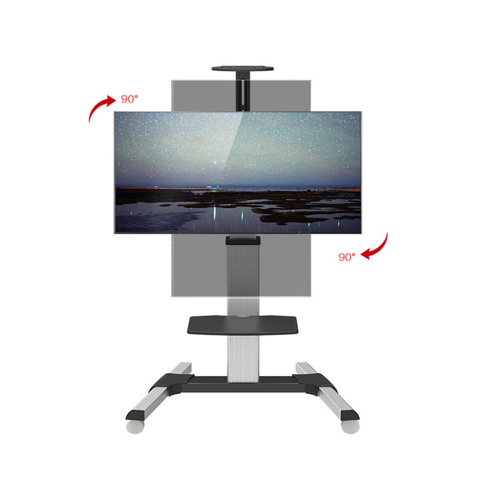BESSTER 大型テレビスタンドキャスター 壁寄せ ハイタイプ 画面90度回転可能 液晶ディスプレイスタンド 32~70インチ対応 横縦画面切り替えをサポート 移動式 モニタースタンド キャスター 高さ調節可能 棚板付 VESA600*400mmまで 耐