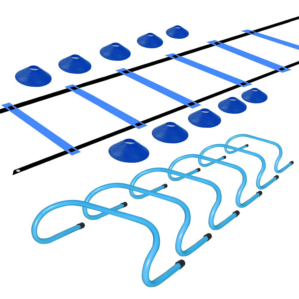 Enhong ハードルセット ミニハードル 6個 ラダー マーカーコーン10枚 トレーニングセット (ブルー)