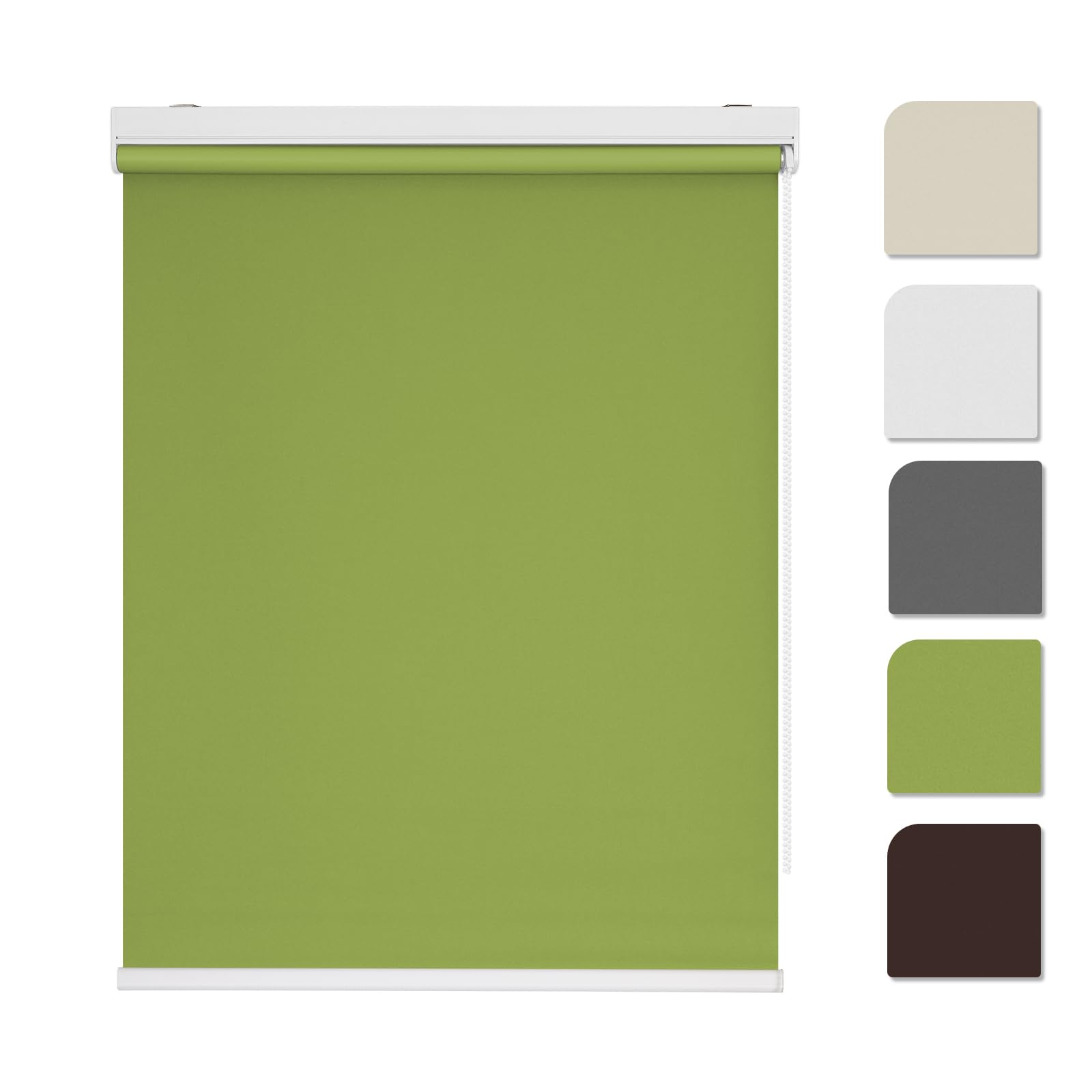 Grandekor ロールスクリーン 1級遮光 無地 ロールカーテン チェーン式 表裏同色 UVカット・防音・断熱 防寒 カーテンレール取付可能 (グリーン 幅90x丈180CM)