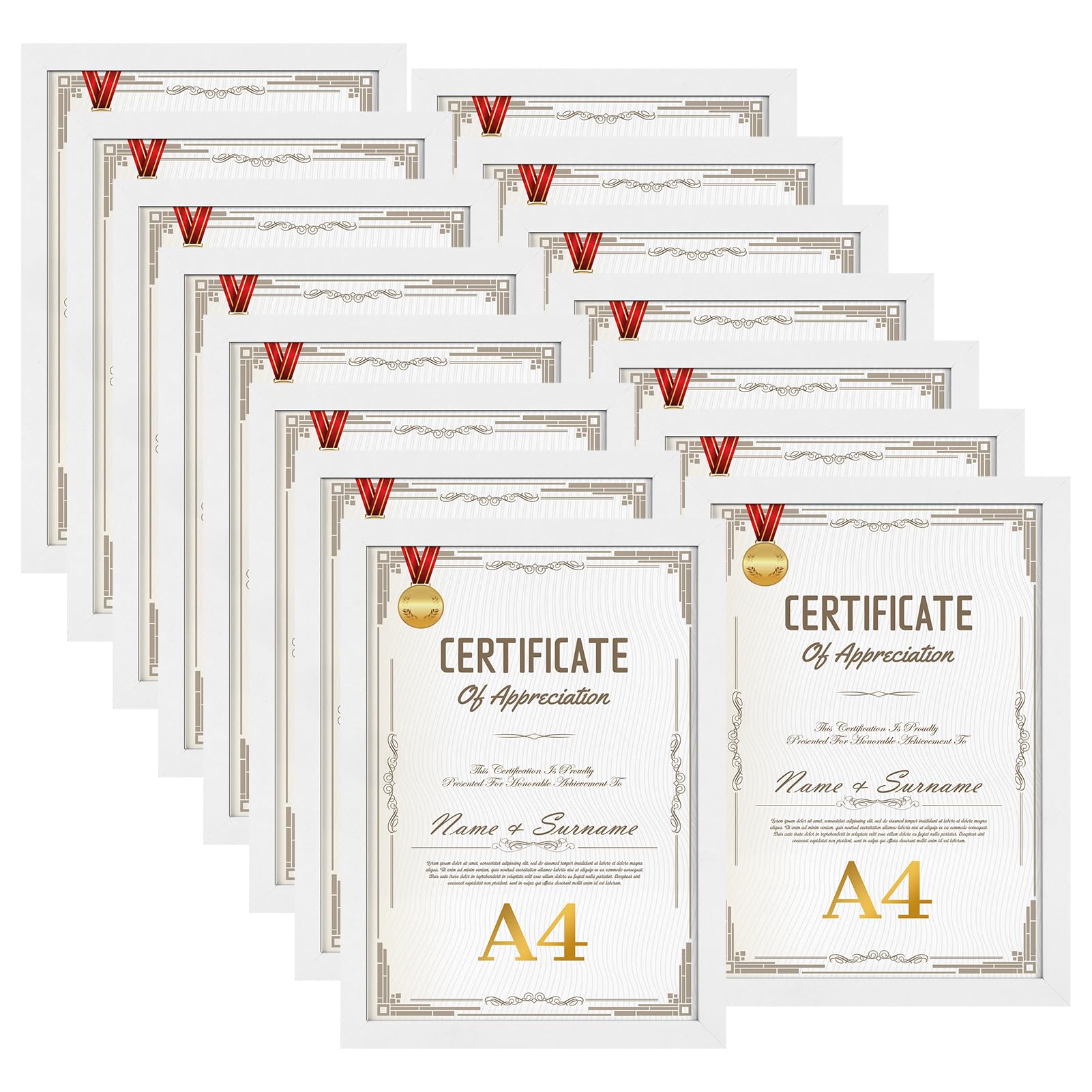 Vasemouh A4 賞状 額縁 壁掛け 卓上兼用 フレーム 210x297mm 写真 額 ホワイト セット 15枚