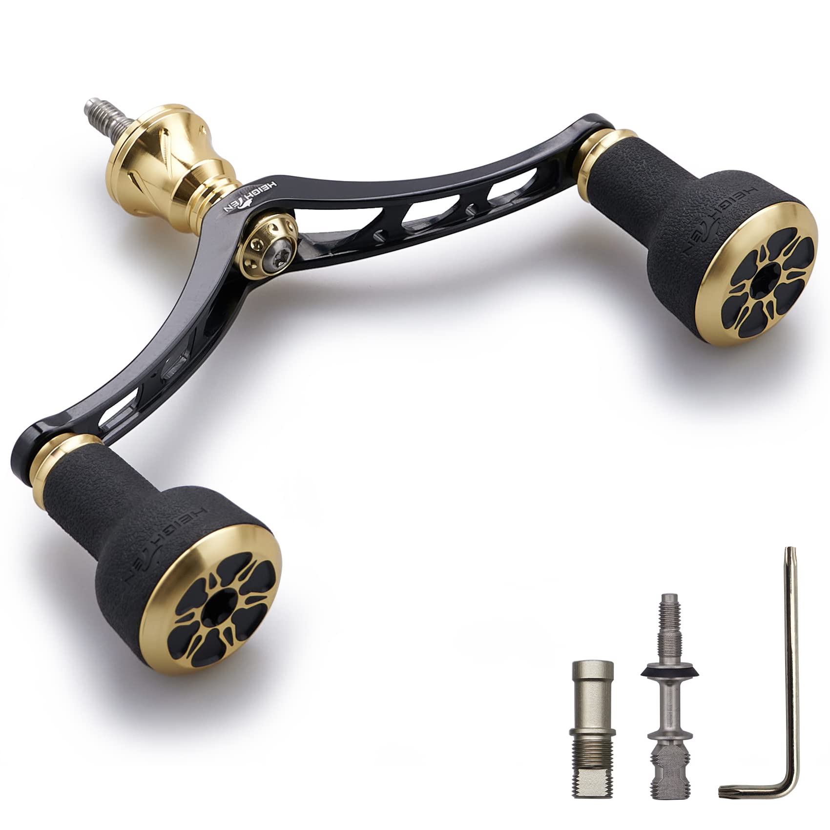 HEIGHTEN 98mm リール ハンドル シマノ(SHIMANO) ダイワ(DAIWA) 通用 スピニングリール 用 TPE Series (ブラック＆ゴールド) (482)