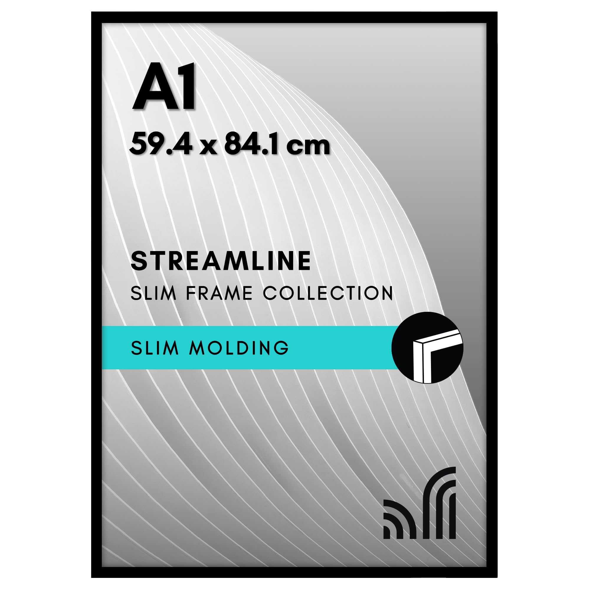 Americanflat A1 額縁 ポスターフレーム 軽量・安全・透明な1mm PS保護パネル付き 細枠デザイン（壁掛け） - ブラック