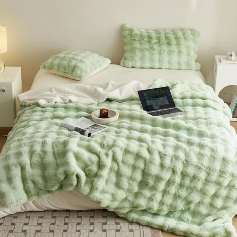 SUKAAGO ふわとろ毛布 シングル 冬用 厚手 ふわとろ 2枚合わせ もこもこ あったか ブランケット とろとろ 掛け布団 ふわふわ 布団 100x160cm 柔らかく肌触 暖かい 極温 静電気防止 洗える 吸湿速乾 抗菌防臭 (グリーン,130*16のサムネイル