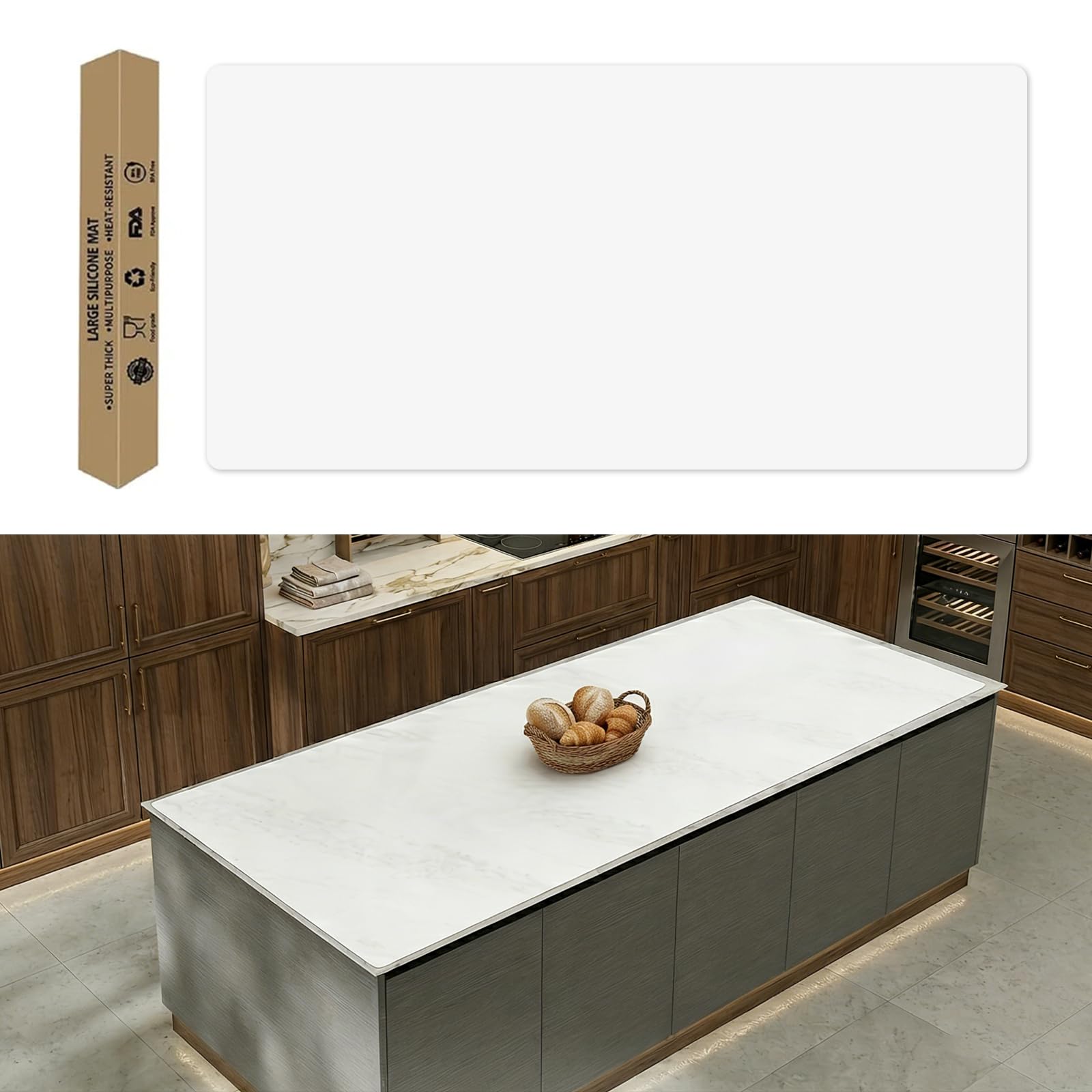 Syncnika シリコンマット 120×60cm 厚さ1.3mm キッチンマット 調理台保護マット 耐熱-40〜220℃ 衝撃吸収 傷防止 拭ける 滑り止め 水洗い カット可能/作業台/流し台対応 半透明