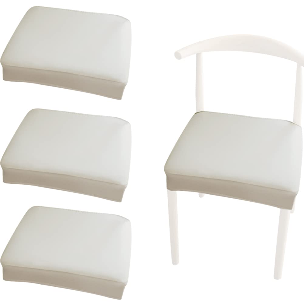 YUYAKESHI 椅子 カバー レザー 座面カバー 椅子カバー チェアカバー 洗える レストラン 伸縮素材 汚れ防止 ダイニダイニングング座面 取り外し可能 長さ35-48cm 幅35-45cm（ホワイト・4枚セット）