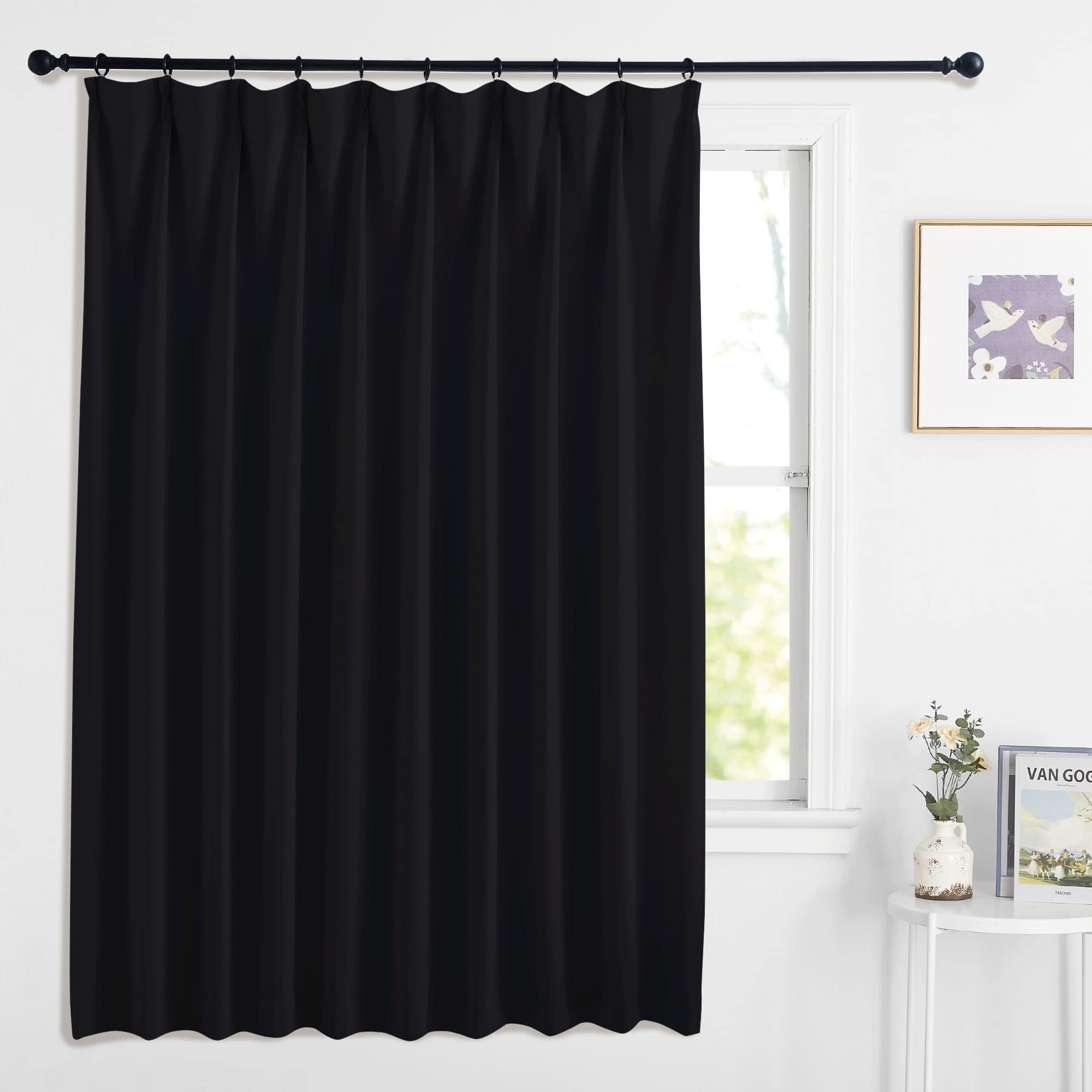 NICETOWN 遮光 断熱 防音 防寒 カーテン 幅100cm丈220cm ベージュ 2枚セット おしゃれ カーテンセット 節電対策 間仕切り用 ホーム飾り アパート マンション リビングルーム用 ブラック(3)