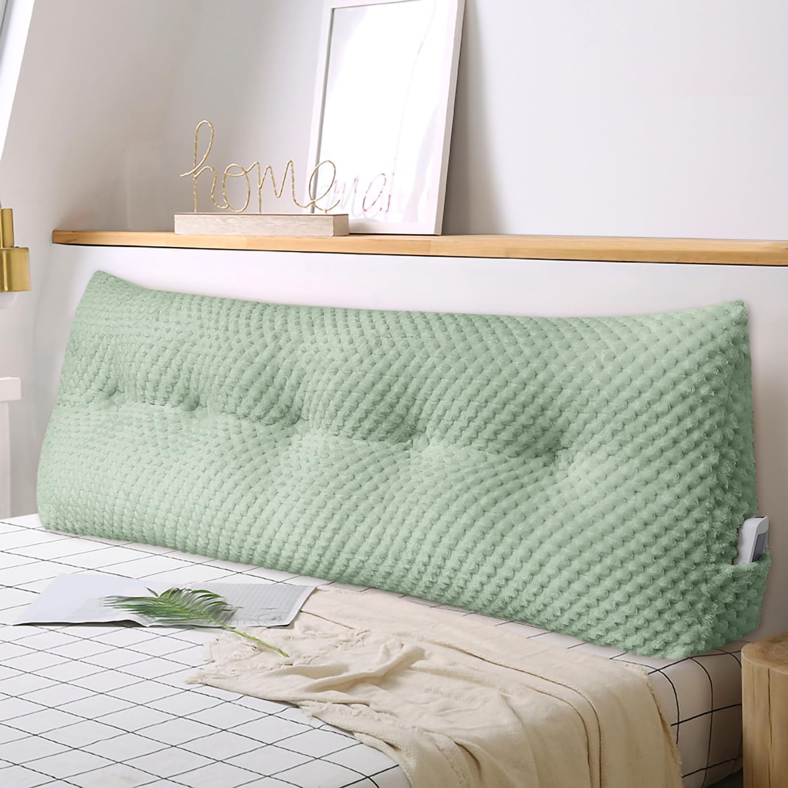 単色 高反発三角枕 大きいクッション，背もたれ位置サポート読書枕，腰痛改善グッズ ランバーサポート 三角クッション 就寝用 足上げ 体圧分散 体位変換 逆流性食道炎 枕 テレビ枕 なだらか枕 高級ウール素材，両サイドポケット，取り外し可能なジャケット，カバ