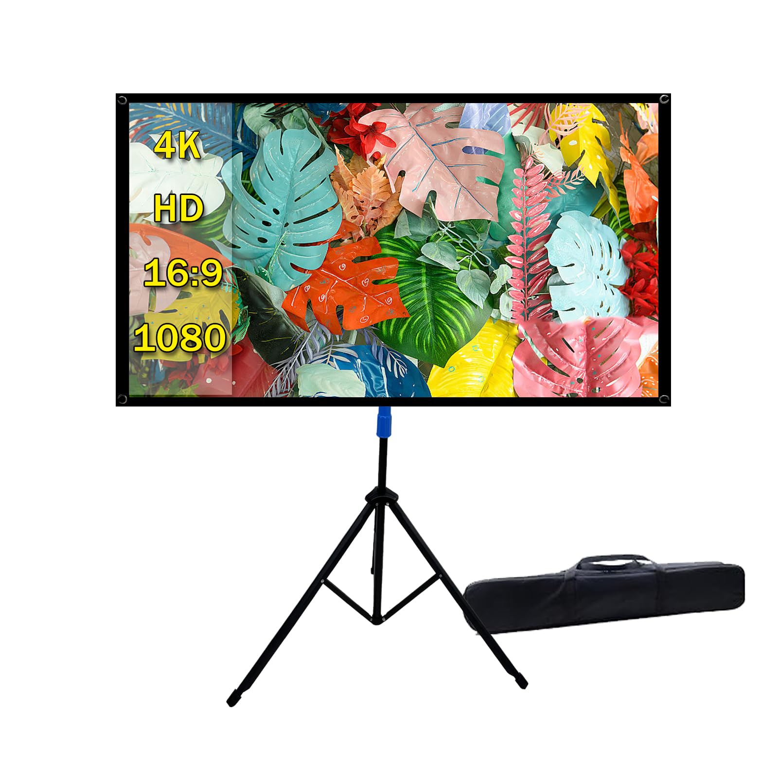 自立式 プロジェクタースクリーン4K対応 16:9 60インチ 三脚式 屋内屋外兼用スクリーン 防しわ加工 3-5分で簡単設置可能【60インチ】