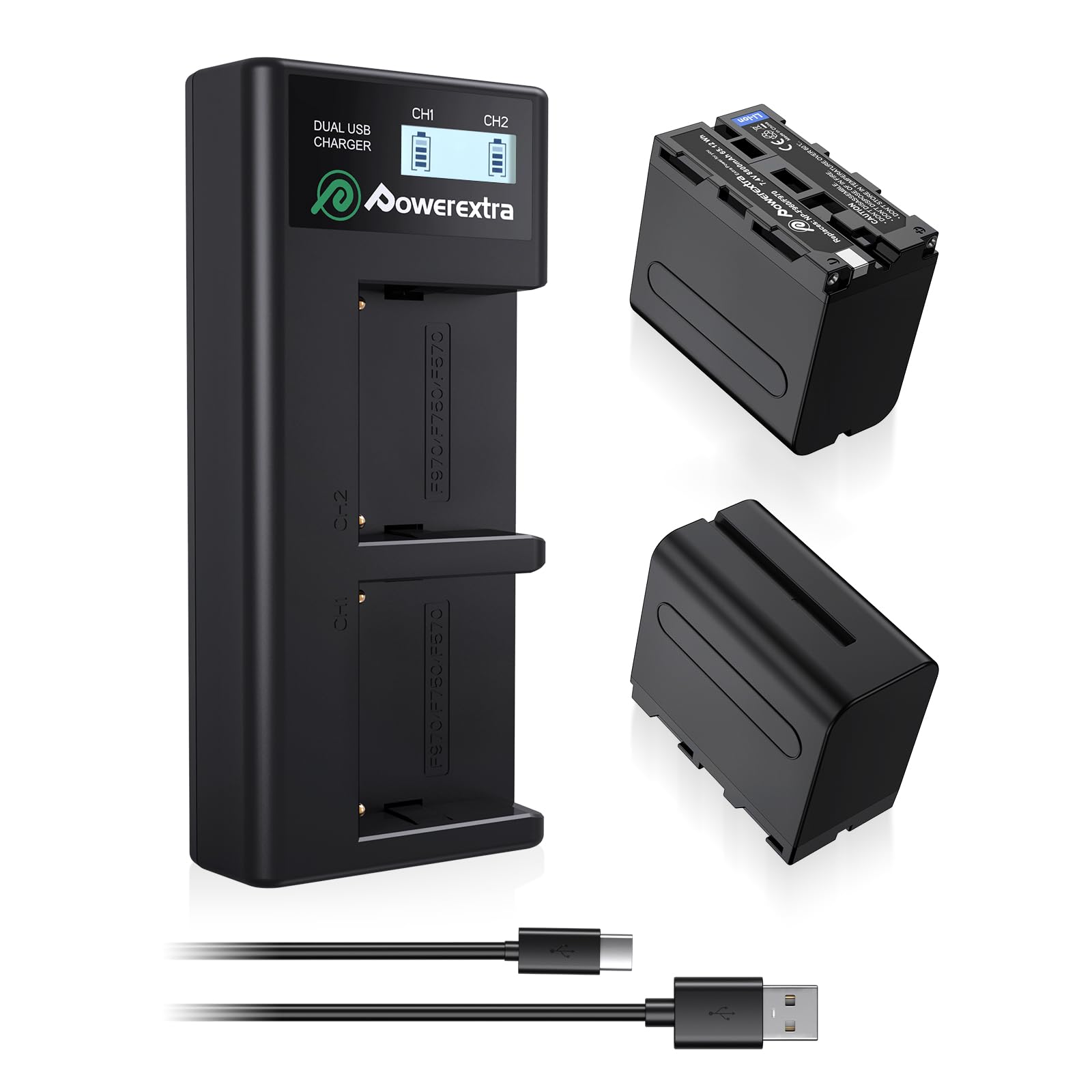 NP-F970互換バッテリー 8800mAh 2個＋デュアル充電器 セット長時間撮影 SONYビデオカメラ対応 旅行、アウトドア撮影に最適！急速充電対応 PSE認証済 もう電量切れの心配なし！ (8800mAh+充電器)