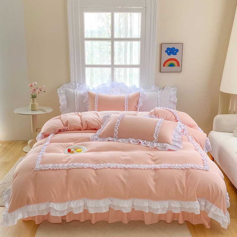 Ovege 布団カバー シングル 3点セット 掛け布団カバー ベッドスカート 洋式 枕カバー かわいい フリル..