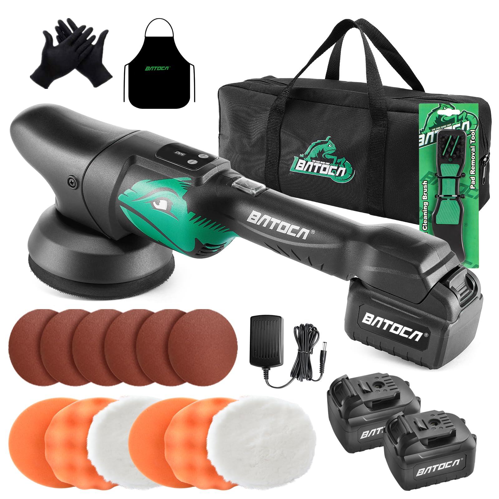 【新発売 21V】BATOCA S2 ポリッシャー コードレス ダブルアクション 充電式 車 125mmパッド 21V 2.0Ahバッテリー2個付属 【プロ用クリーニングブラシ&収納バック付属】日本語マニュアル付き