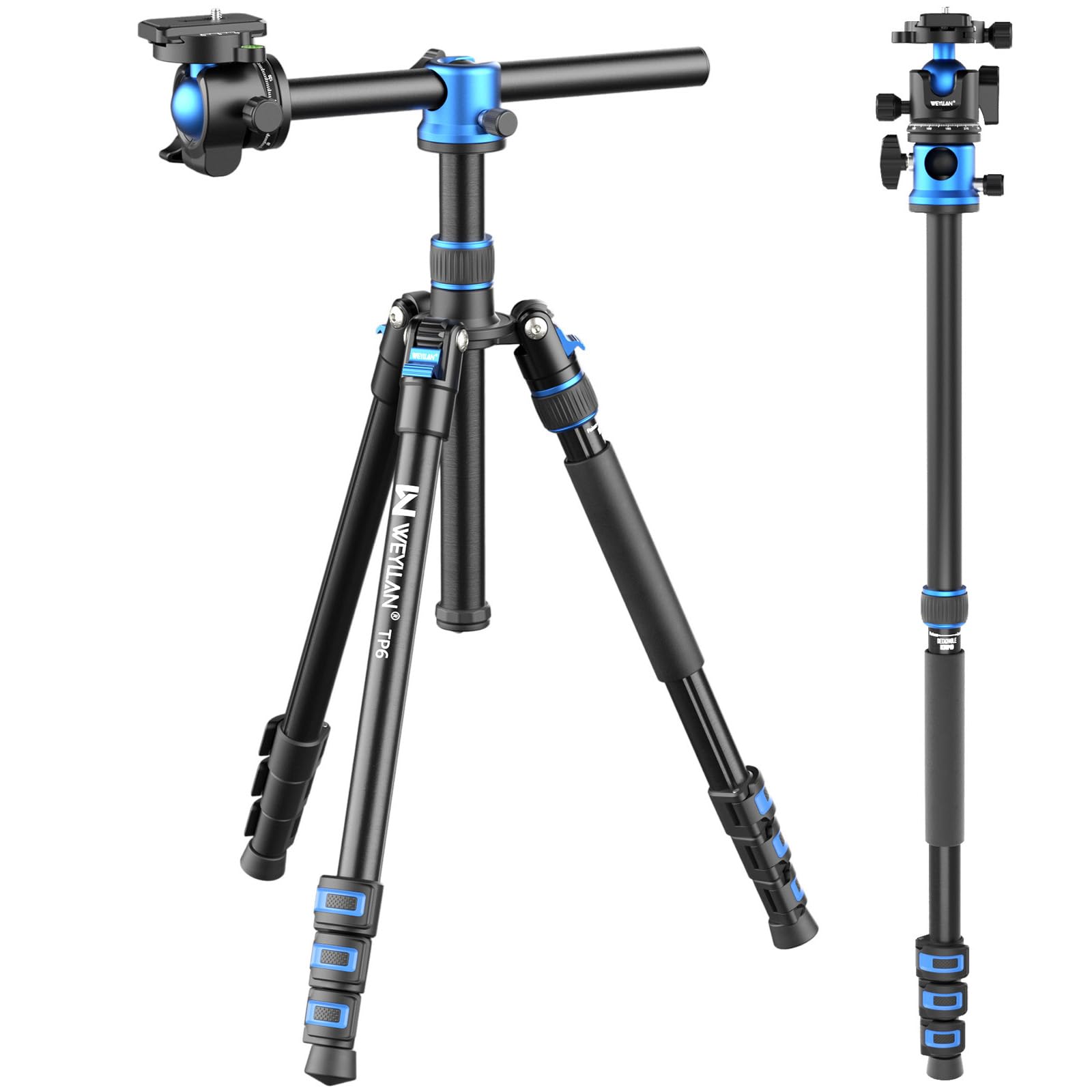 楽天湖南オンラインWEYLLAN TP6 カメラ 三脚 一脚、170cm 俯瞰撮影三脚 36mmボール自由雲台付き、コンパクト携帯 軽量アルミニウム合金 3脚 中心軸水平・垂直切り替え、 一眼レフ、ビデオカメラに 適用、 最大荷重10kg