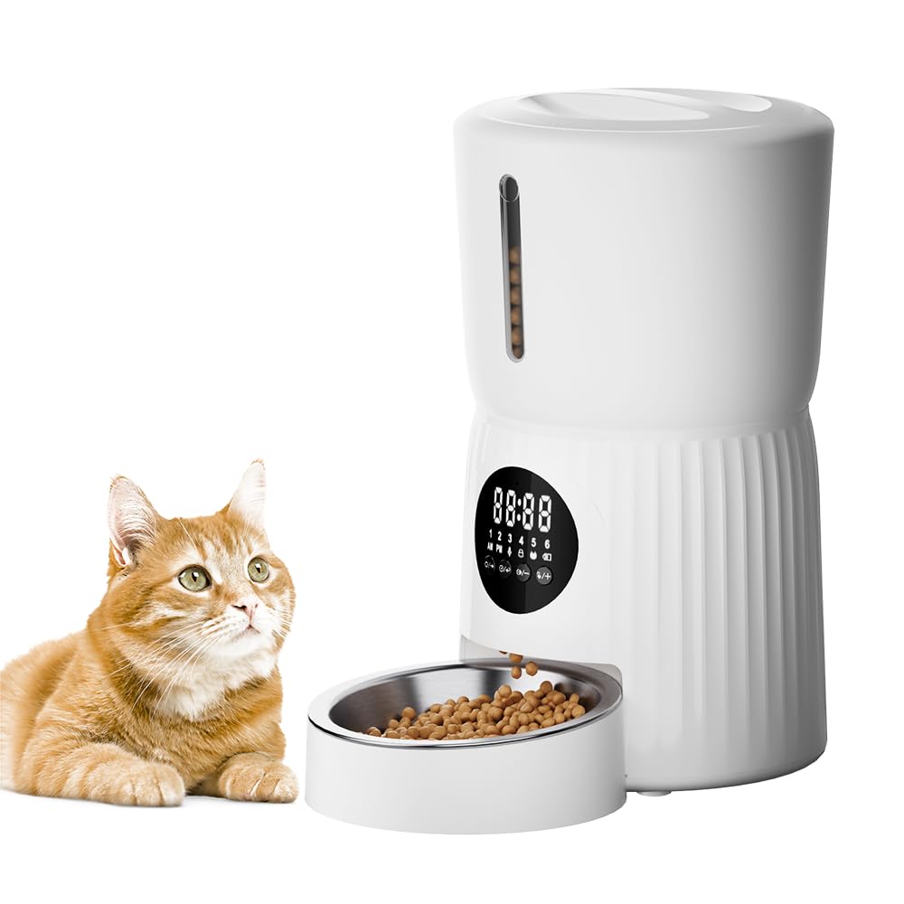 Surfola 自動給餌器 猫 犬 うさぎ タイマー式 [Wi-Fi/スマホ不要] ペット給餌器 1日6食 定時定量 4L大容量 2WAY給電 水洗い可能 音声録音 ステンレス皿 手動給餌 お手入れ簡単 日本語説明書付き SP01