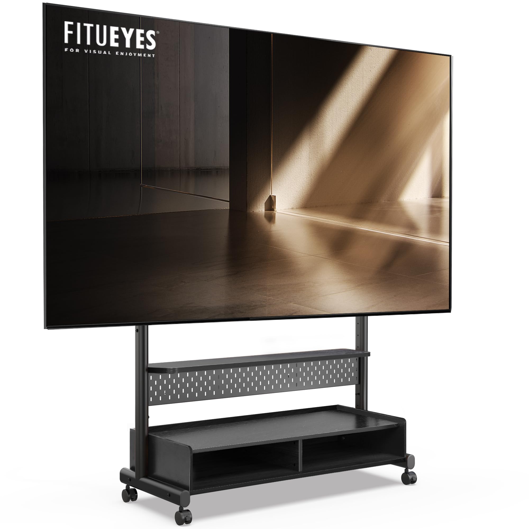 FITUEYES テレビスタンド Kシリーズ テレビ台 マウント付き 移動式 60・100インチ 大型テレビに対応 耐荷重80kg 有孔ボード付き 高さ調節可能 大容量収納 安定性よい 木製 ブラック K-A211003WB