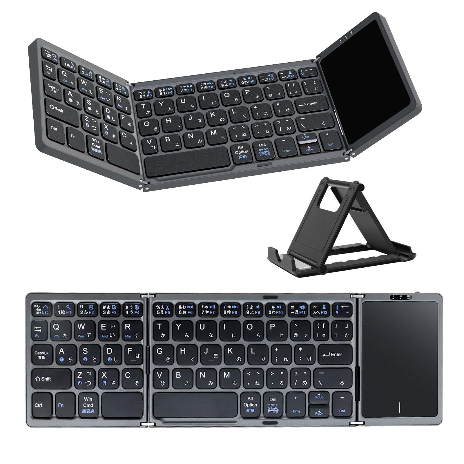 Ewin 新型 Bluetooth キーボード 折りたたみ ワイヤレス タッチパッド搭載 日本語配列 かな入力 3台デイバイス登録 ワンタッチ切替接続 Windows Mac iOS 対応 Type-C充電式 ブルートゥース キーボード iPad ノートP