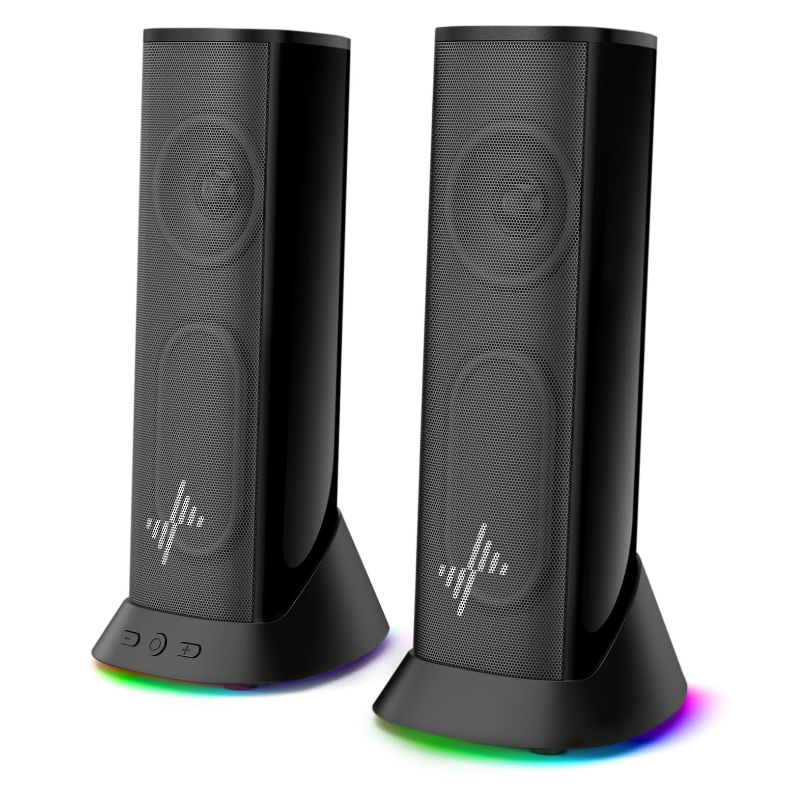 Nylavee PCスピーカー パソコン用 Hi-Fiステレオ 重低音強化 9種類LEDライト USB/Type-C給電 3.5mm有線接続 パソコンスピーカー デスクトップ/ノートPC/モニター/PS5/Xbox対応