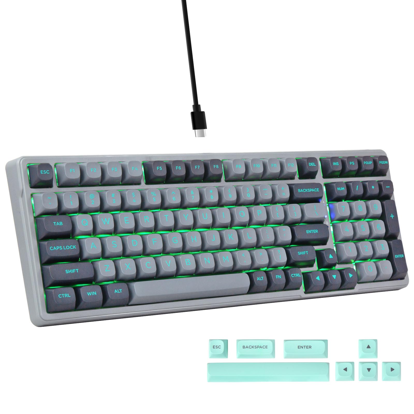乐天商城 - e元素Z-99 ゲーミングキーボード 銀軸 USB有線接続 英語配列 99キー テンキー付き シルバーウッド軸 メカニカルキーボード クリーミーな打鍵音 ガスケットマウント構造 LED単色バックライト付 ソフトウェア対応 PBTキーキャップ 全キー防衝突
