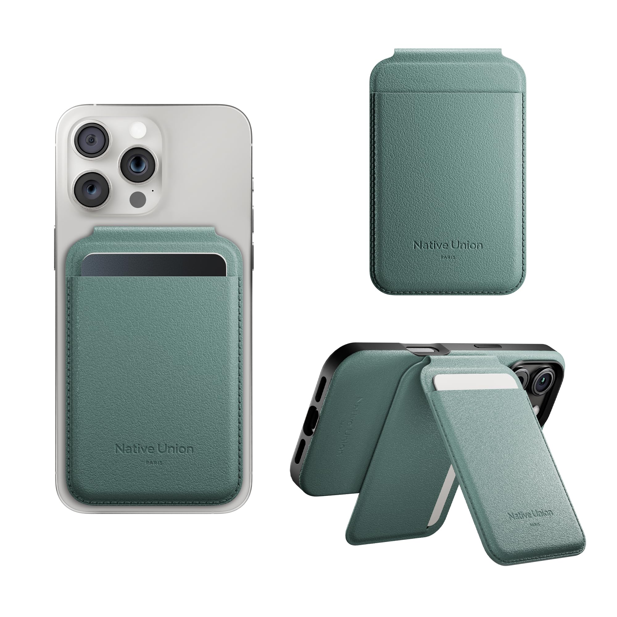 Native Union Active ウォレット スタンド Magnetic MagSafeカードホルダー付きスタンド iPhone 17, 16, 15, 14, 13, 12用 非常に安全で超スリム 4枚のカードを収納 耐久性